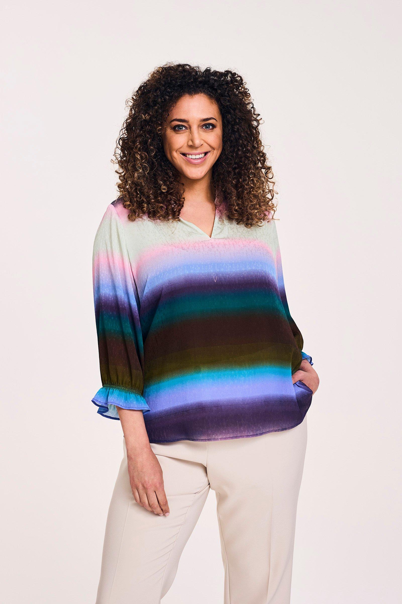 V-halsblouse met regenboogprint - null - may