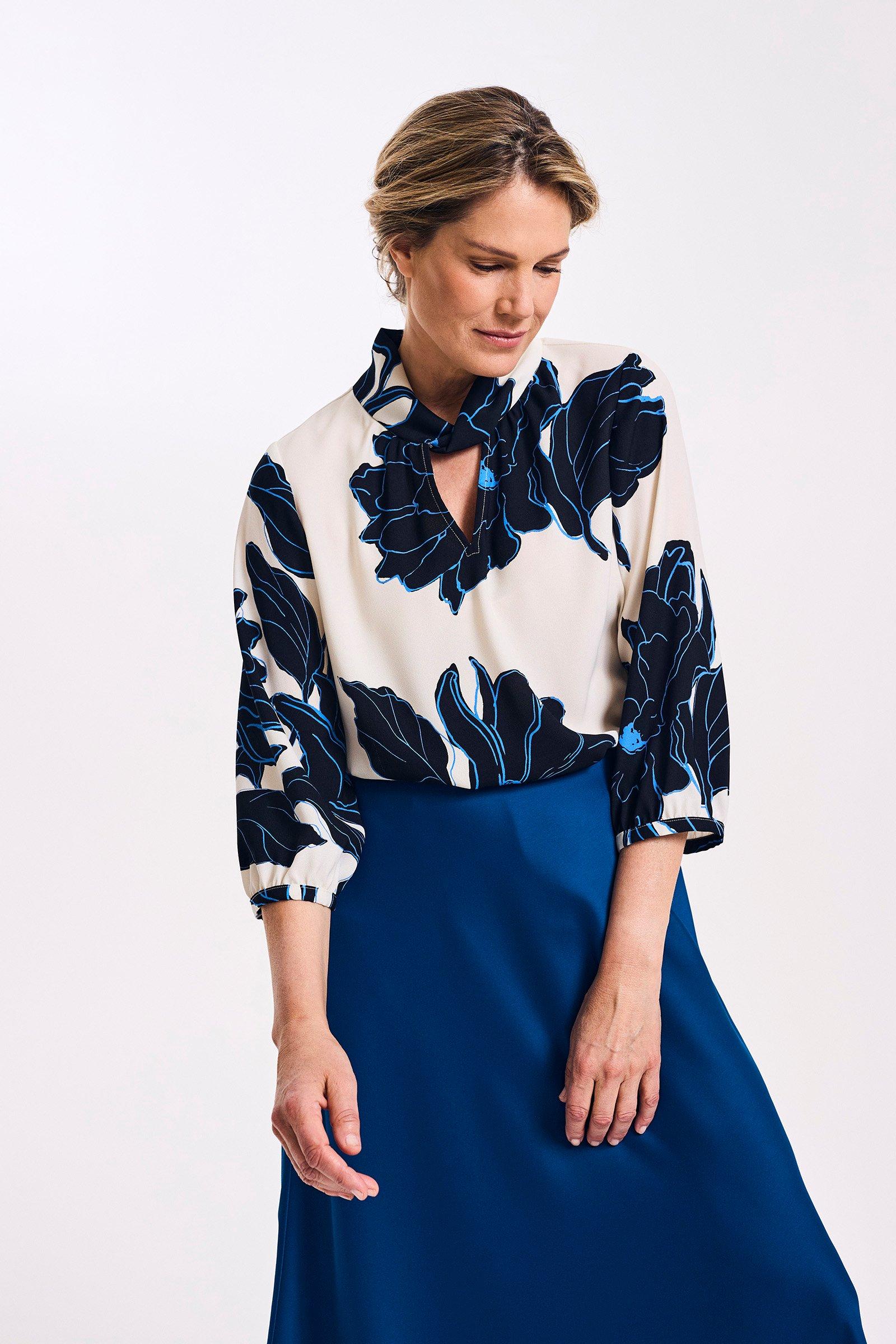 Blouse in crêpe met bloemenprint