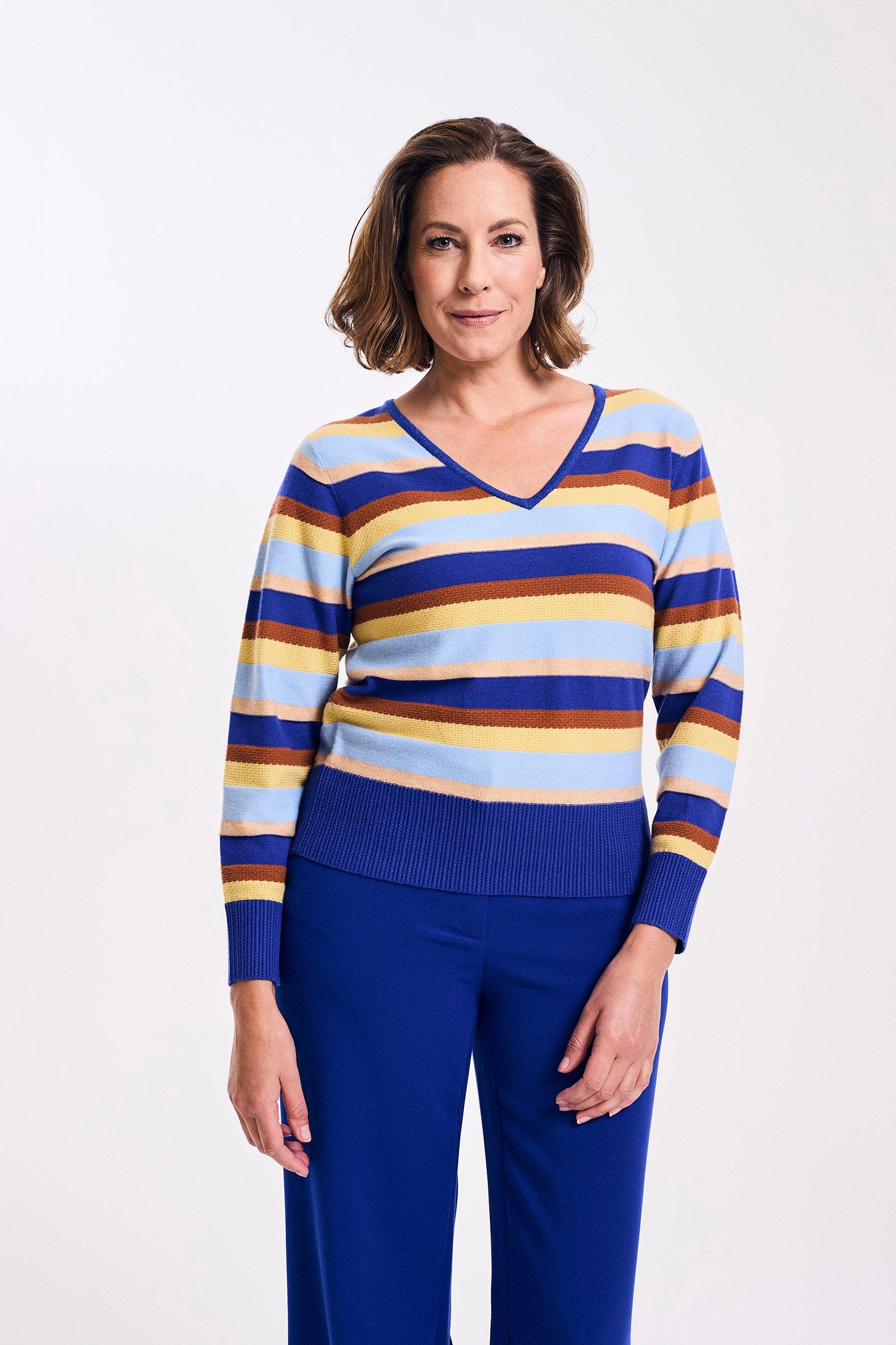 Pull rayé à col en V - null - may