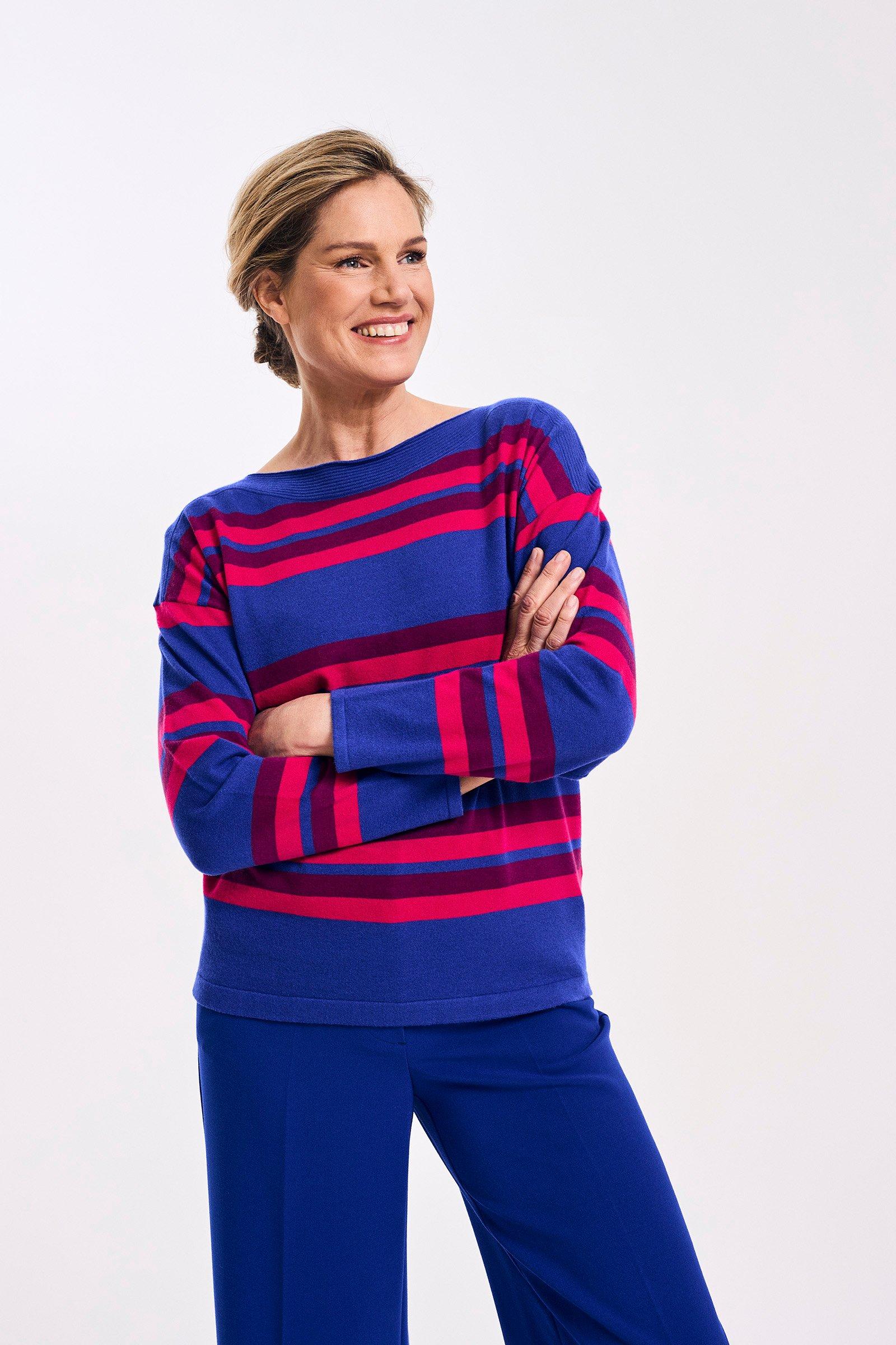 Gestreepte trui met boothals - may