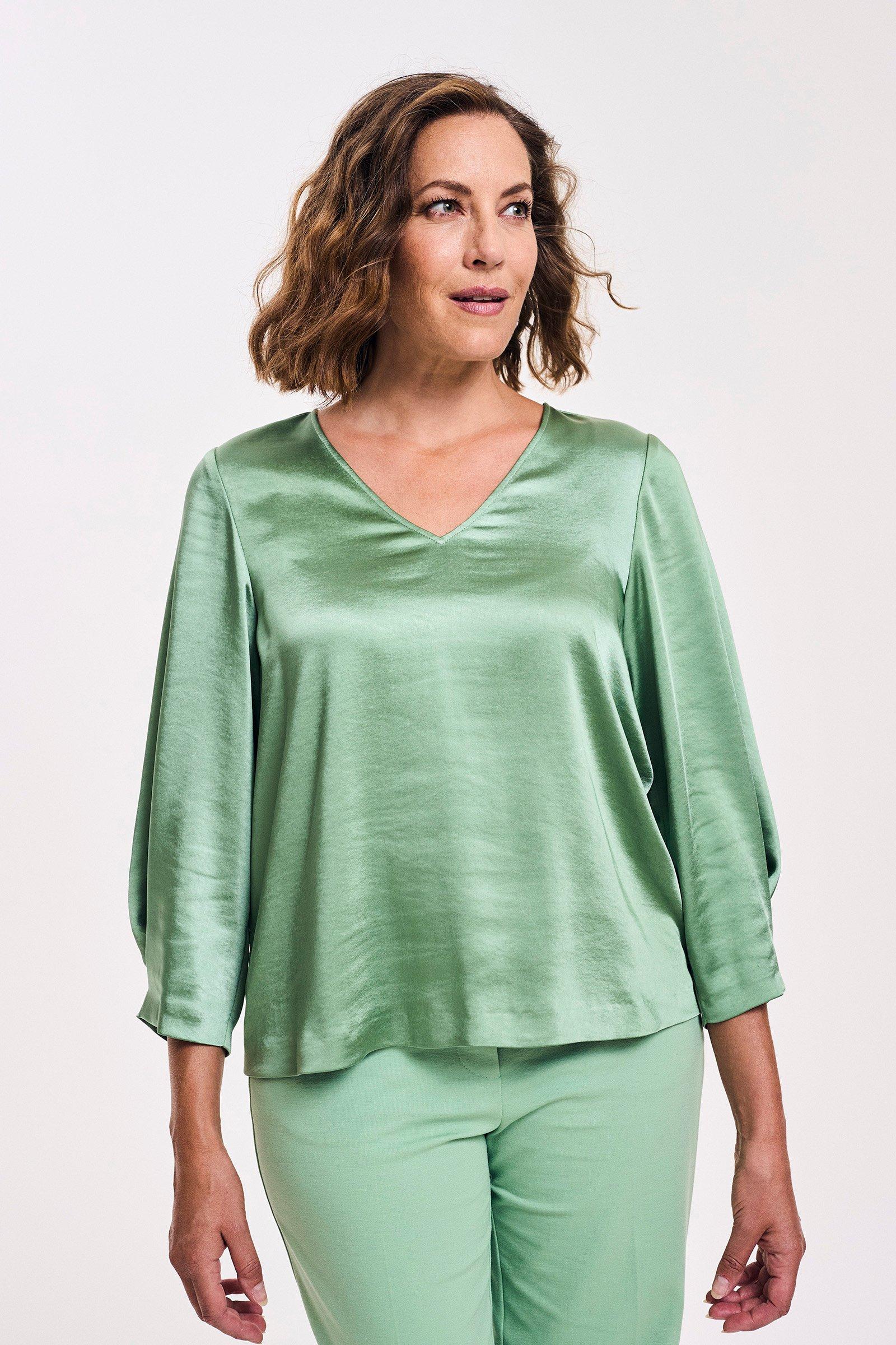 Satijnen blouse met V-hals - null - may