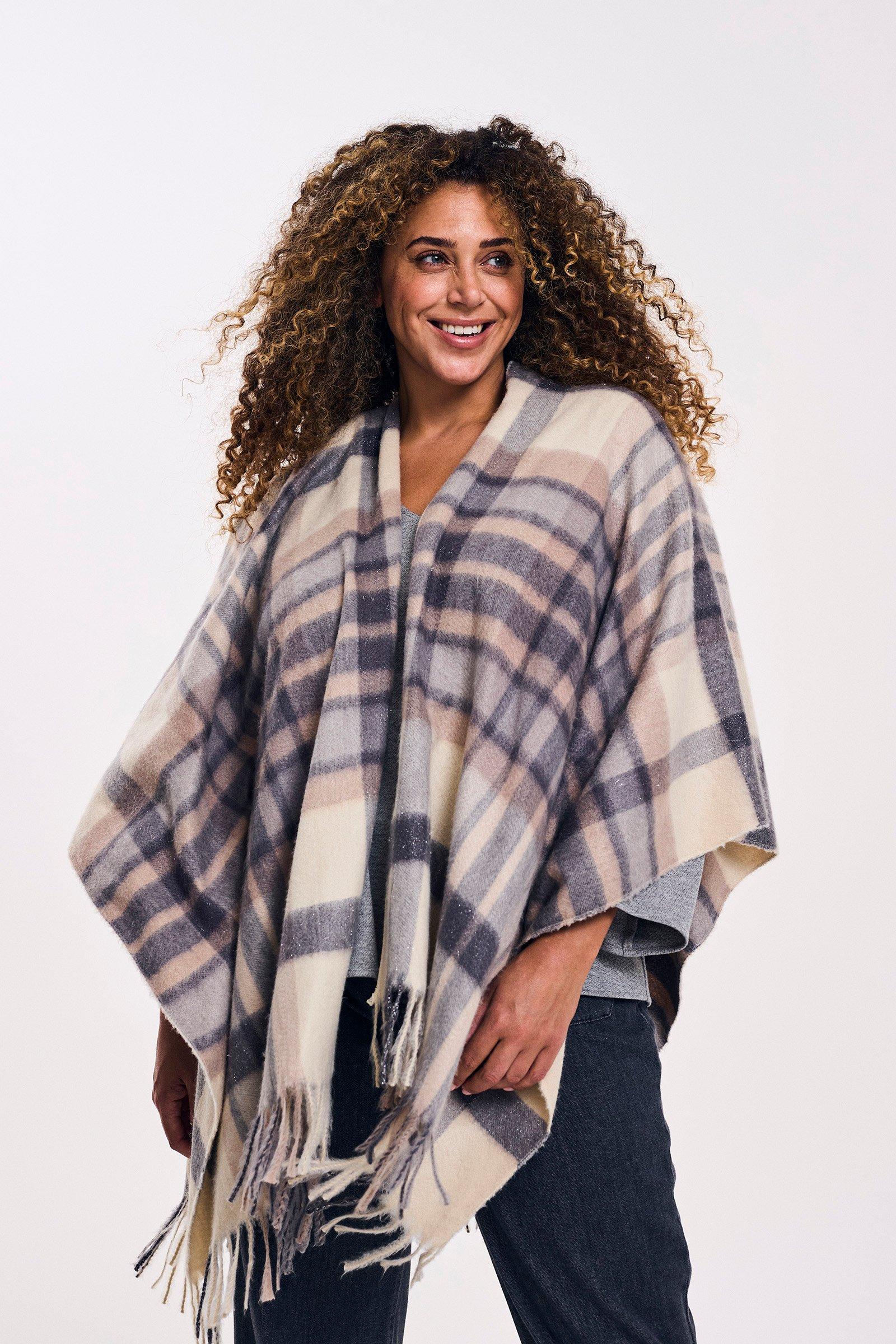 Geruite cape met franje - null - may