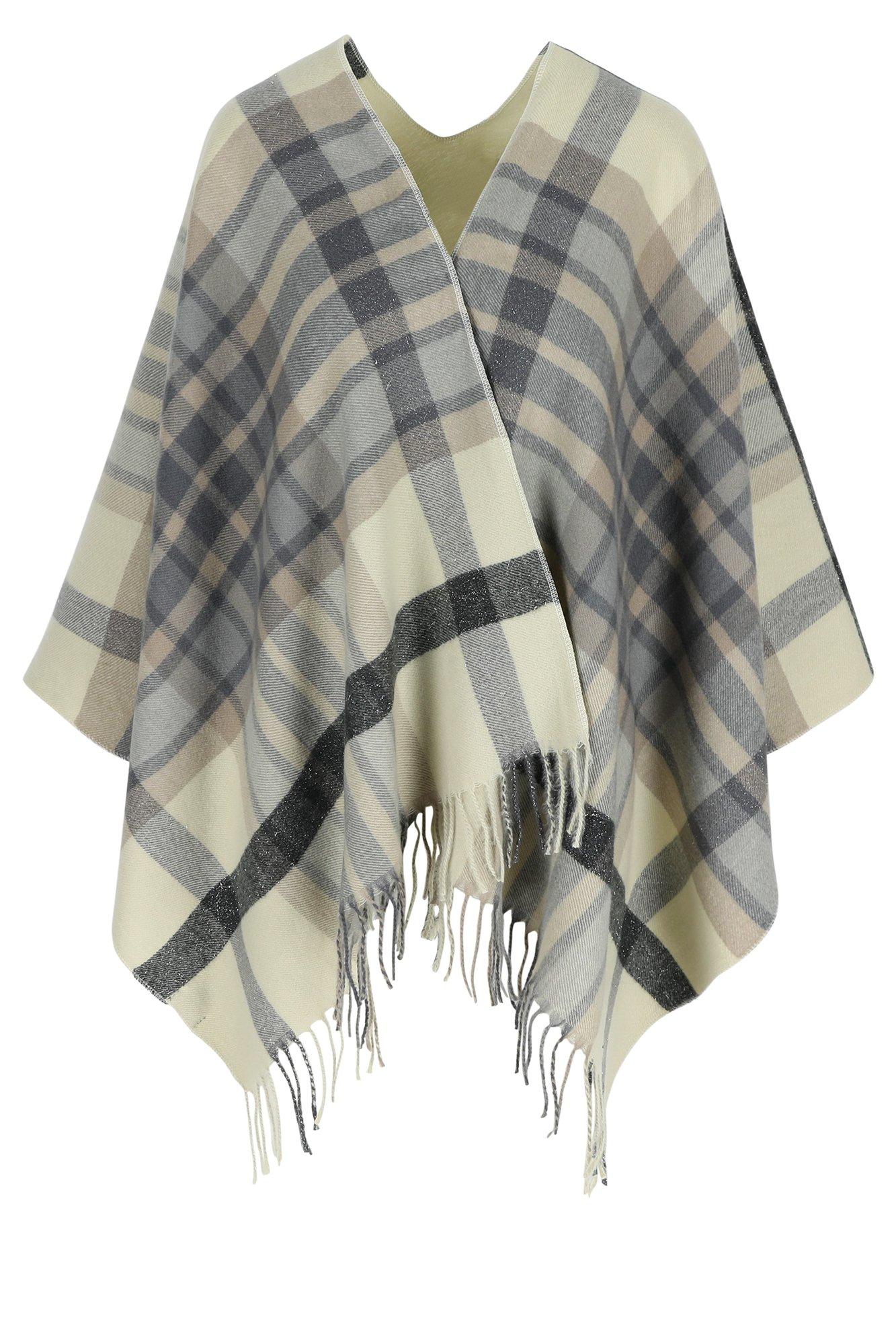 Cardigan - Geruite cape met franje