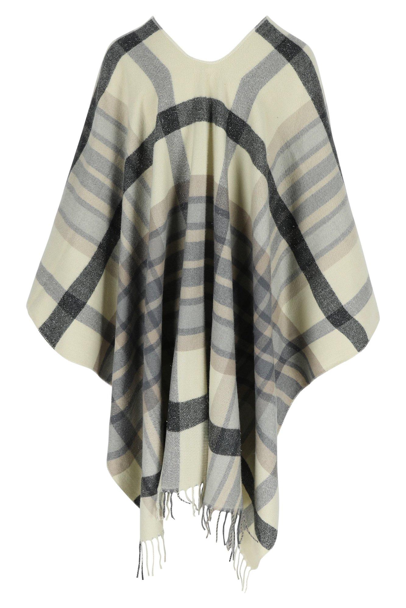 Cardigan - Geruite cape met franje