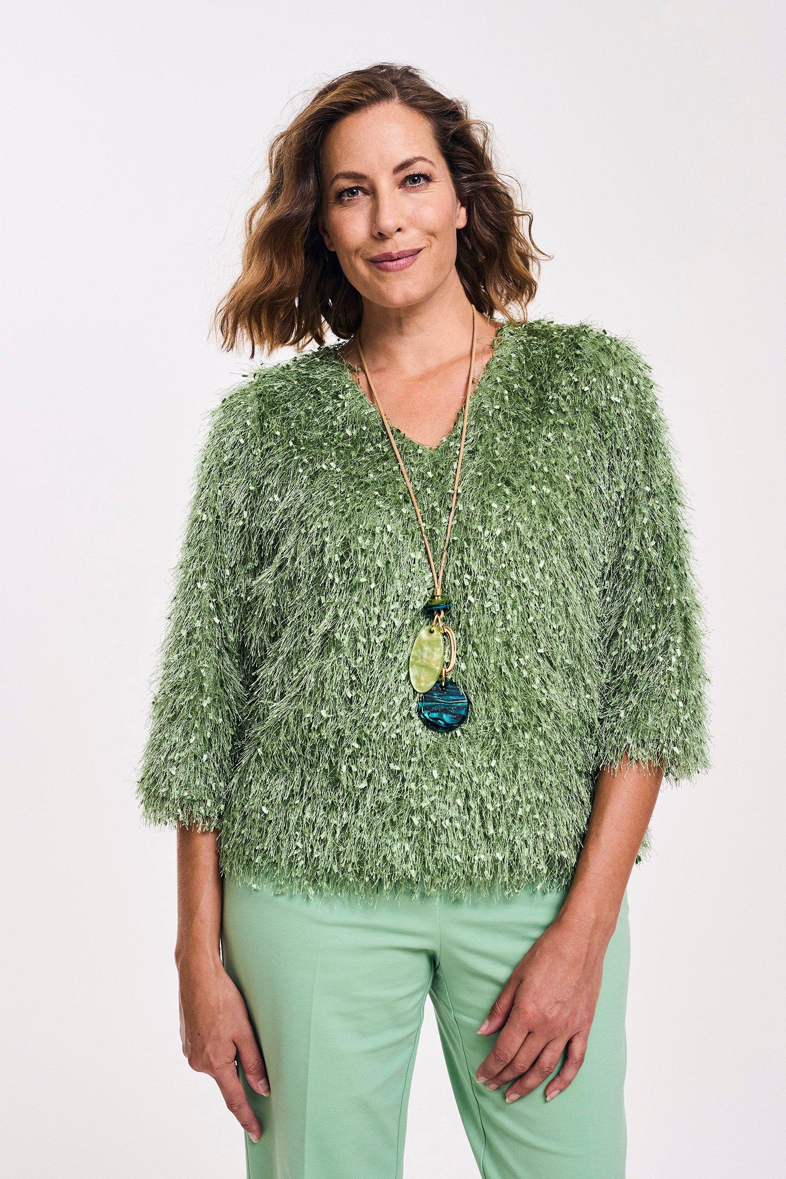 V-halsblouse met veertjeslook - null - may