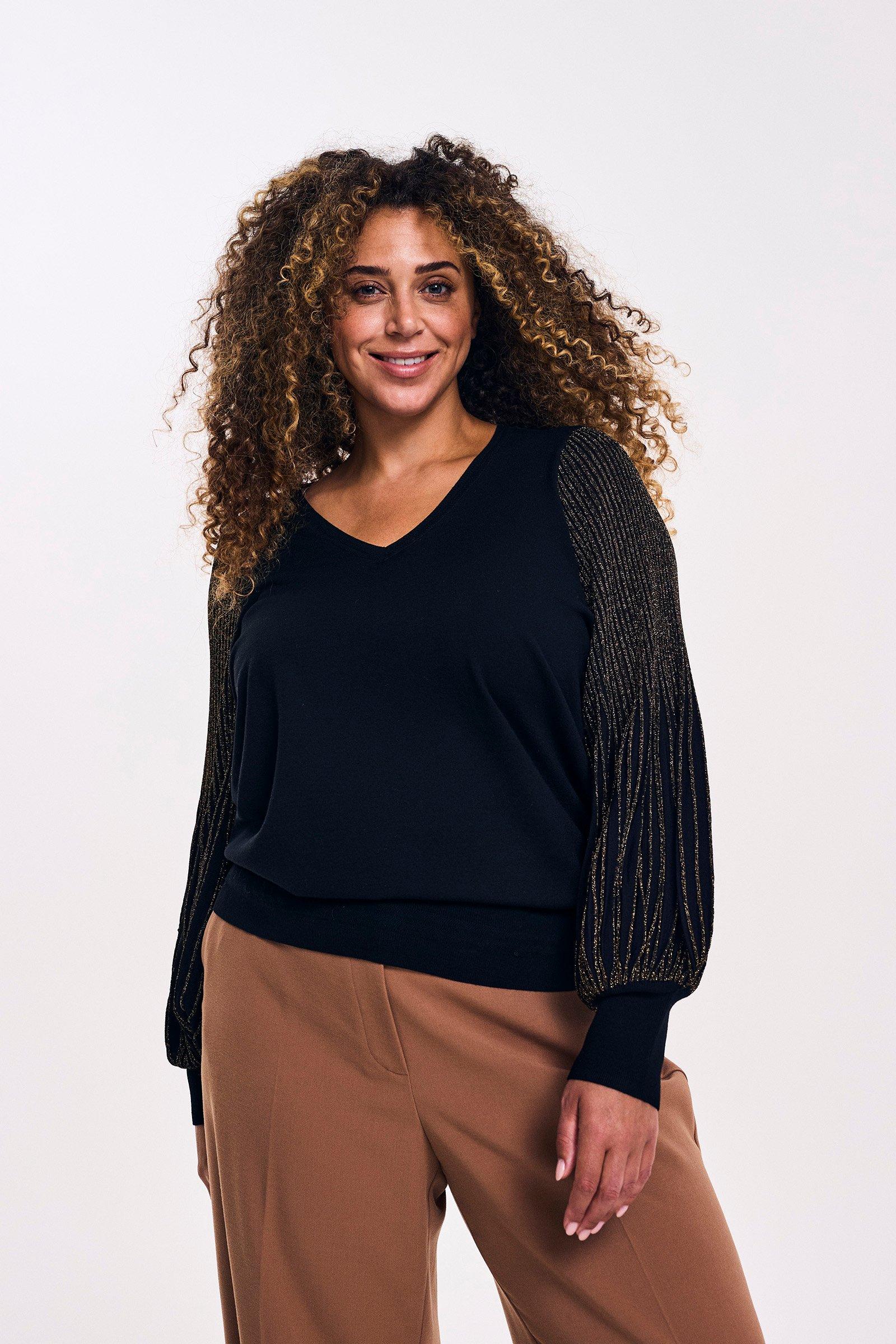 Pull à col en V manches plissées lurex - null - ame