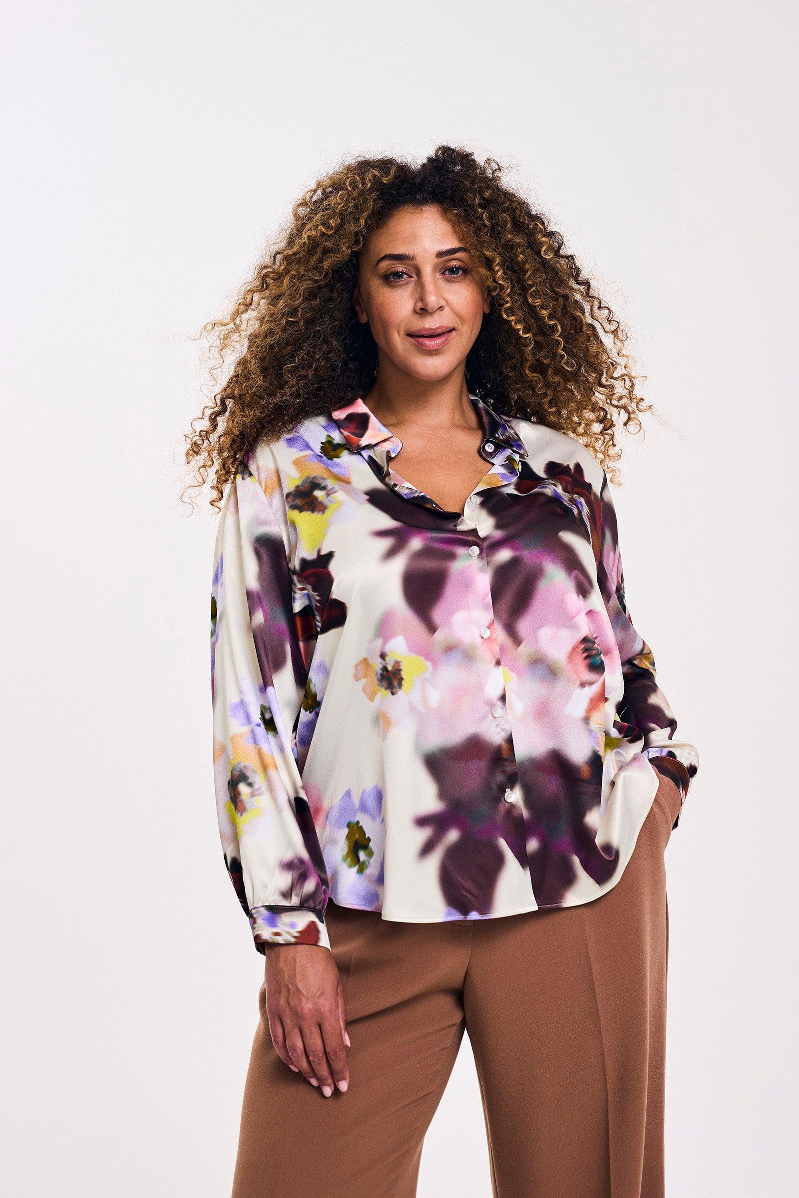 Hemden - Hemdblouse met print in elastisch satijn