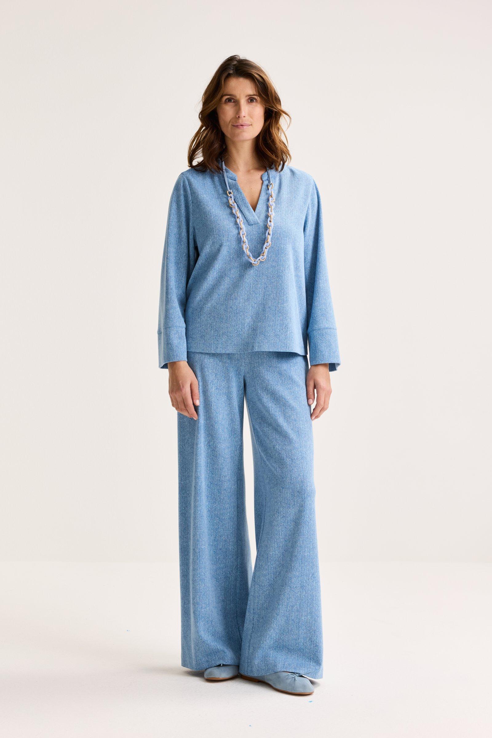 Wijde jersey broek met visgraatmotief - null - may