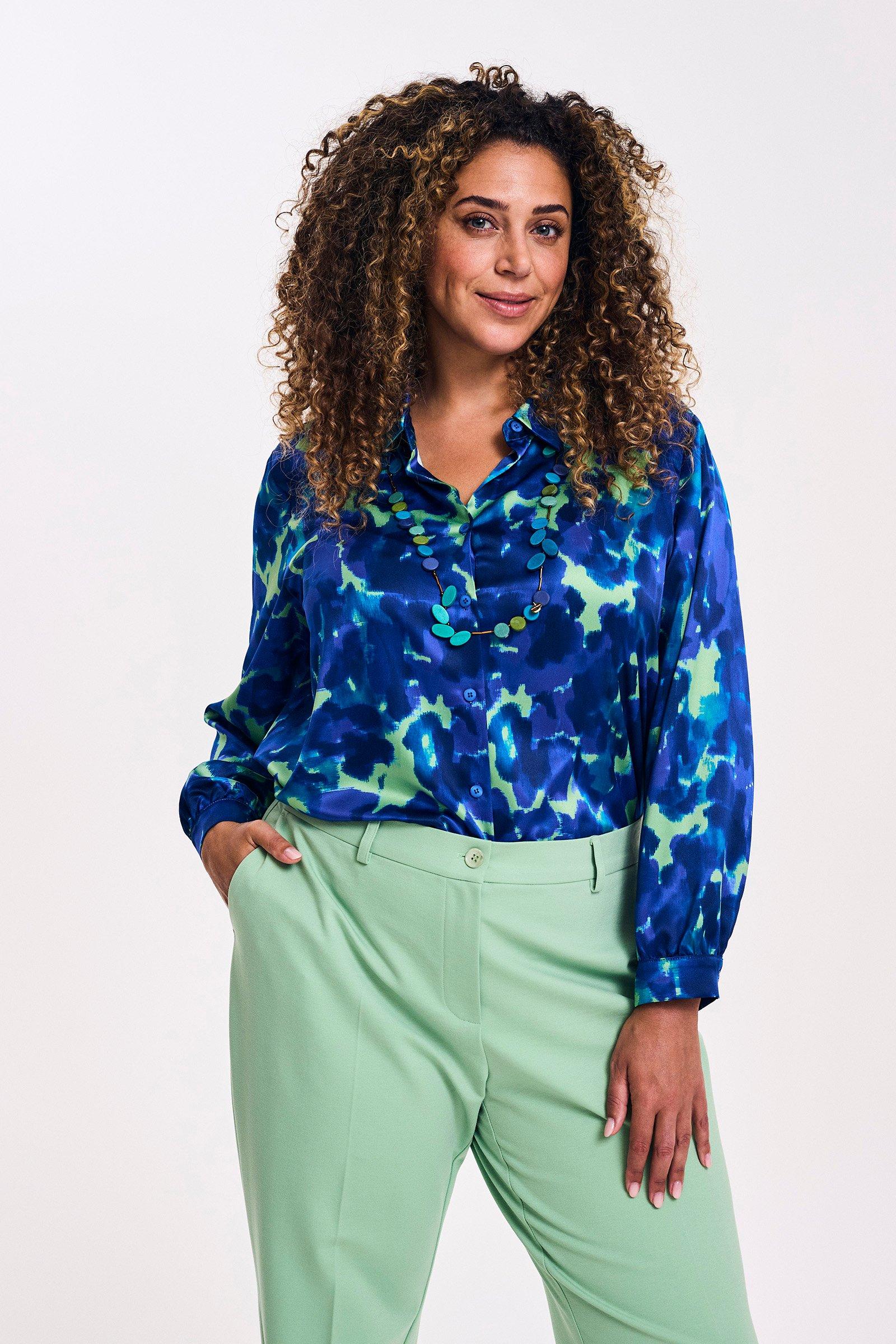 Satijnen hemdblouse met print - null - may
