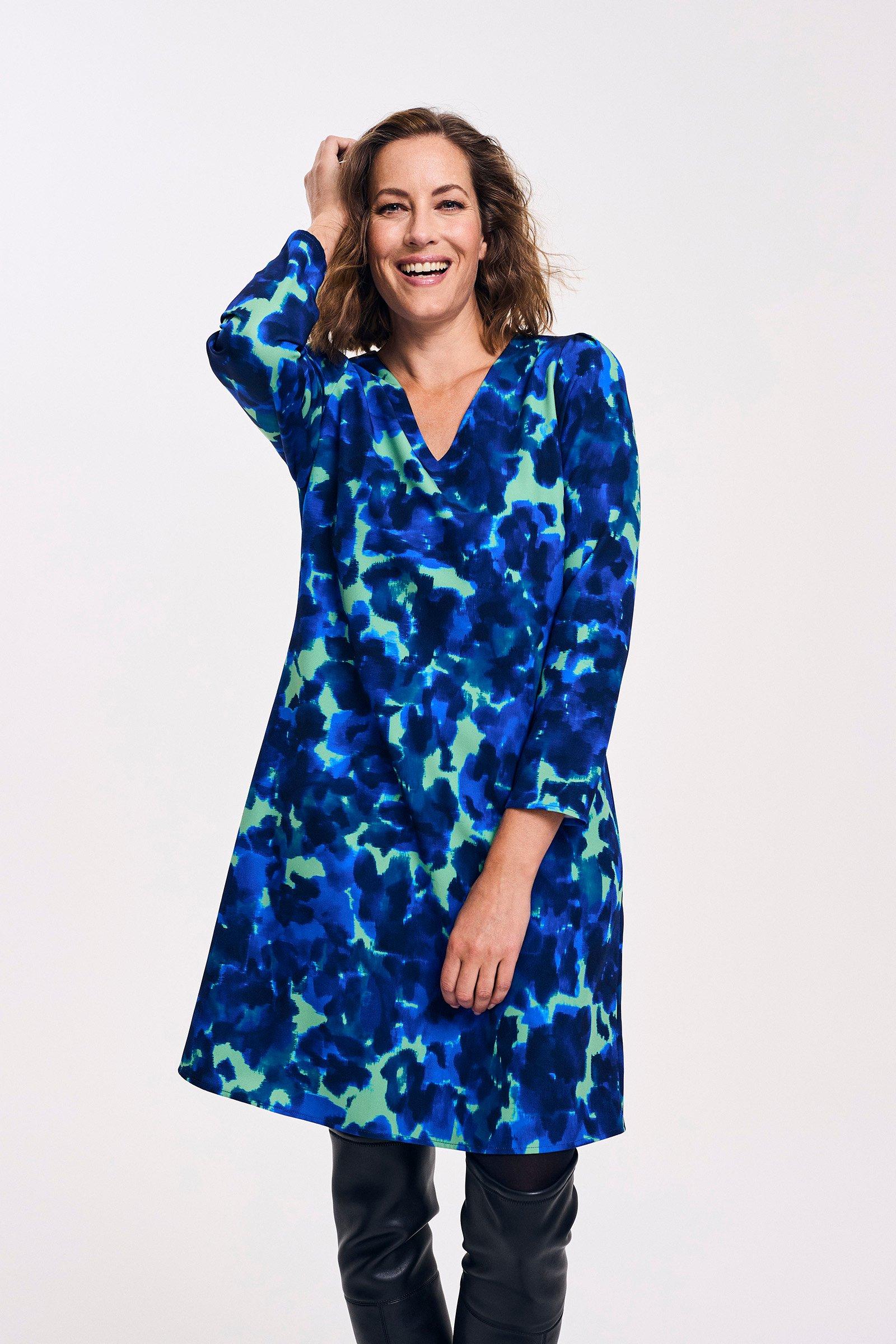 Jurk in scuba met aquarelprint - null - may
