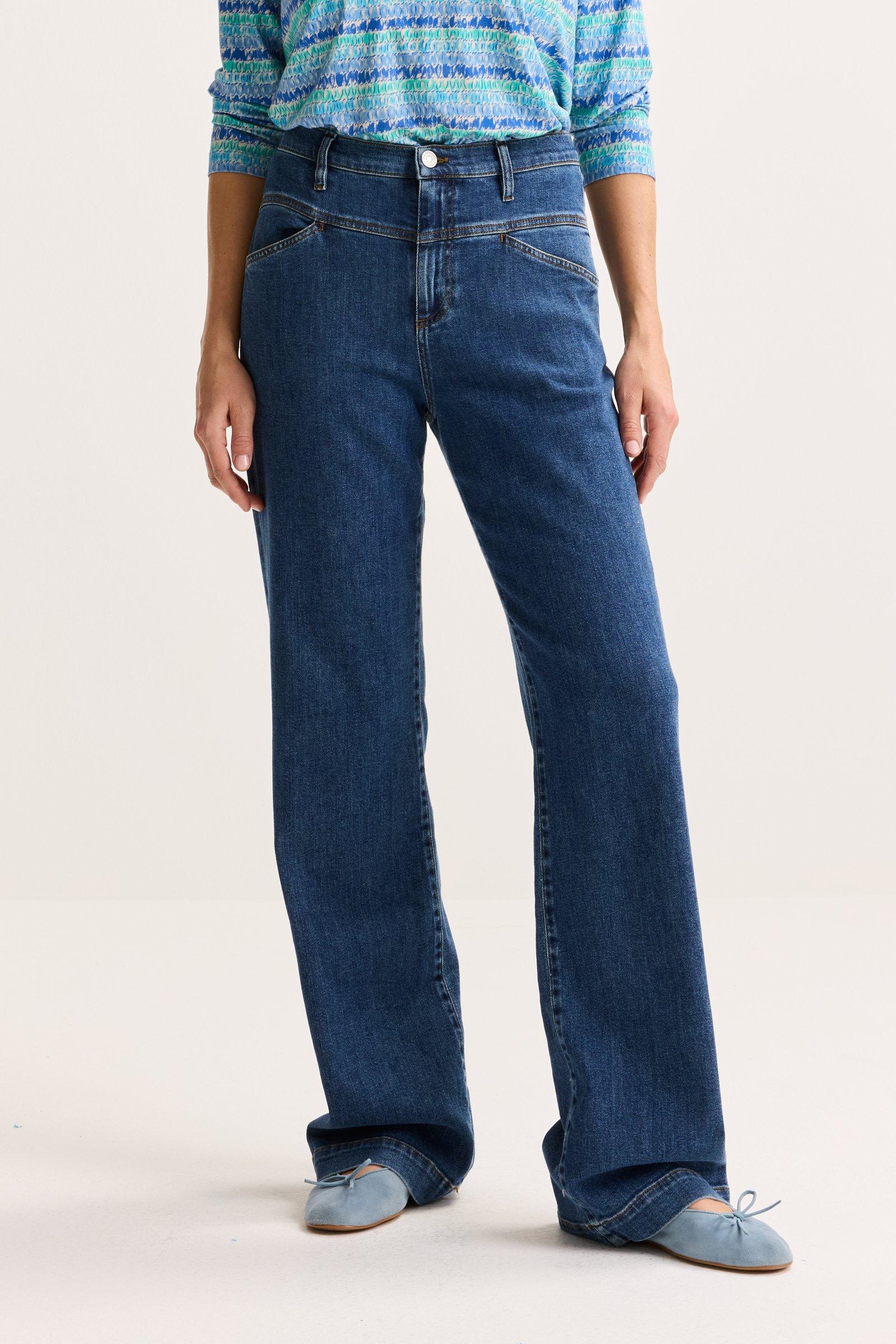 Broeken - Straight jeans met hoge taille in stretchdenim