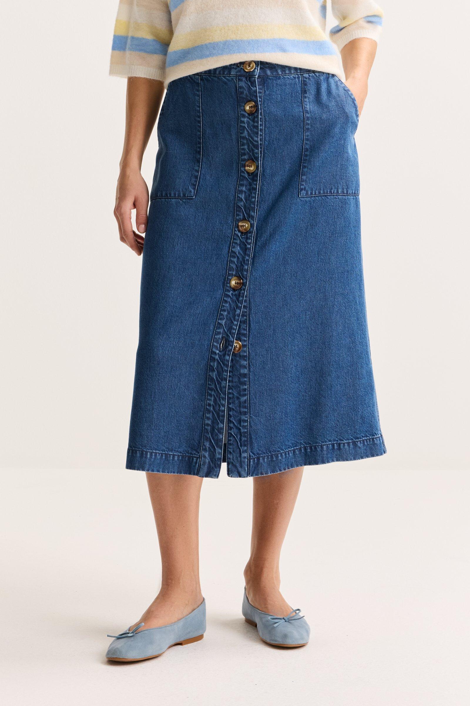 Jupes - Jupe évasée boutonnée en denim stretch
