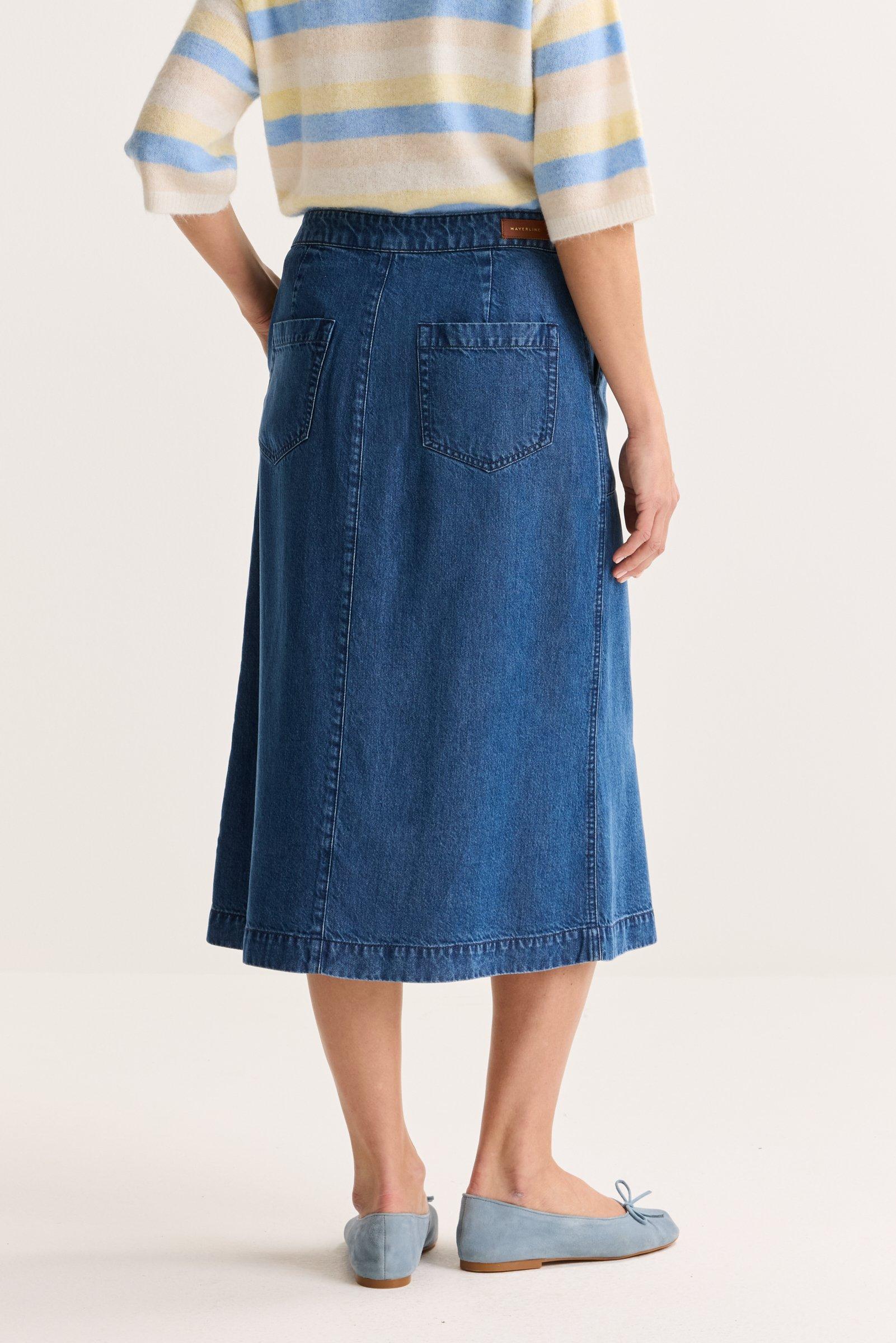 Jupes - Jupe évasée boutonnée en denim stretch