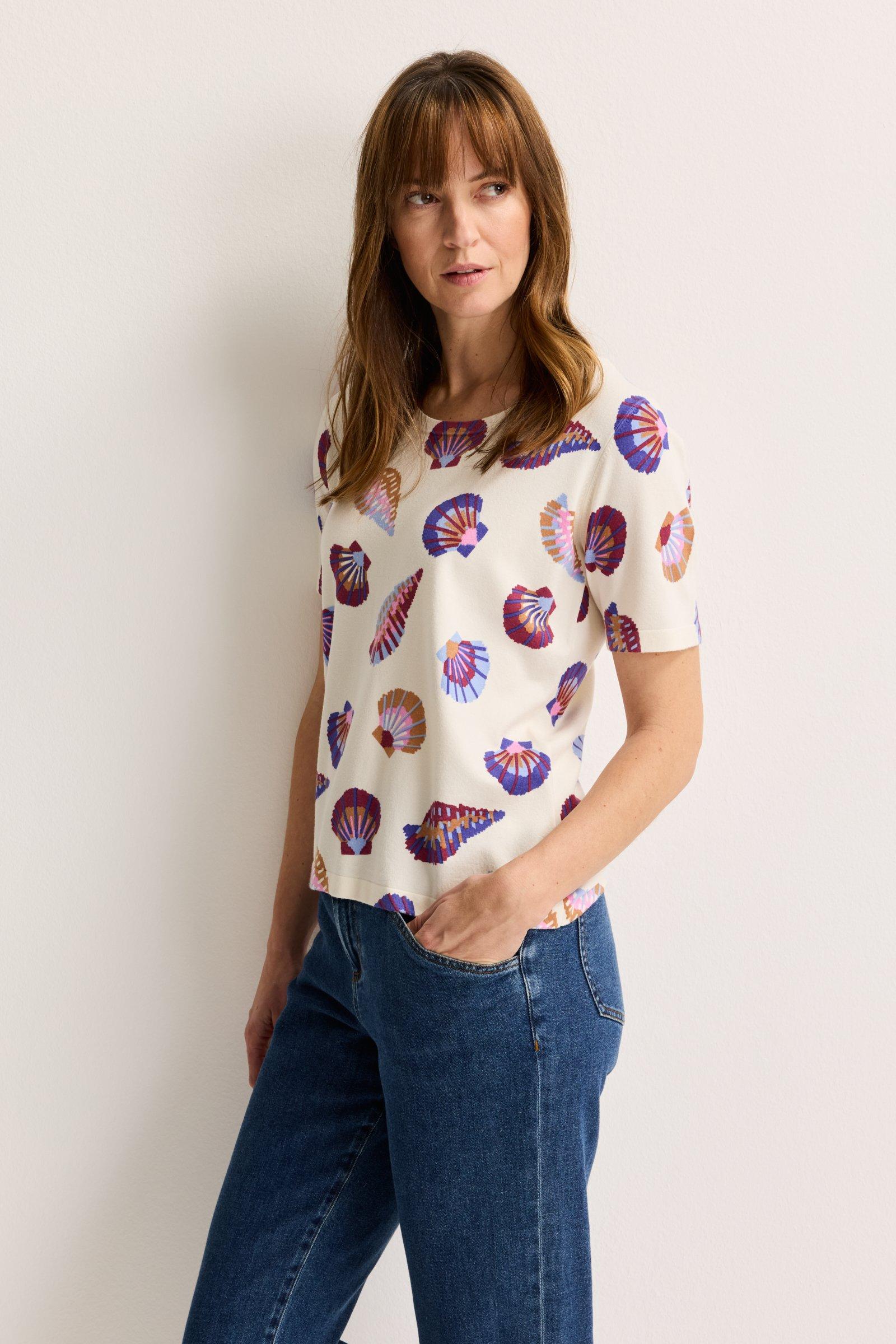 Trui met schelpmotief en korte mouw - may