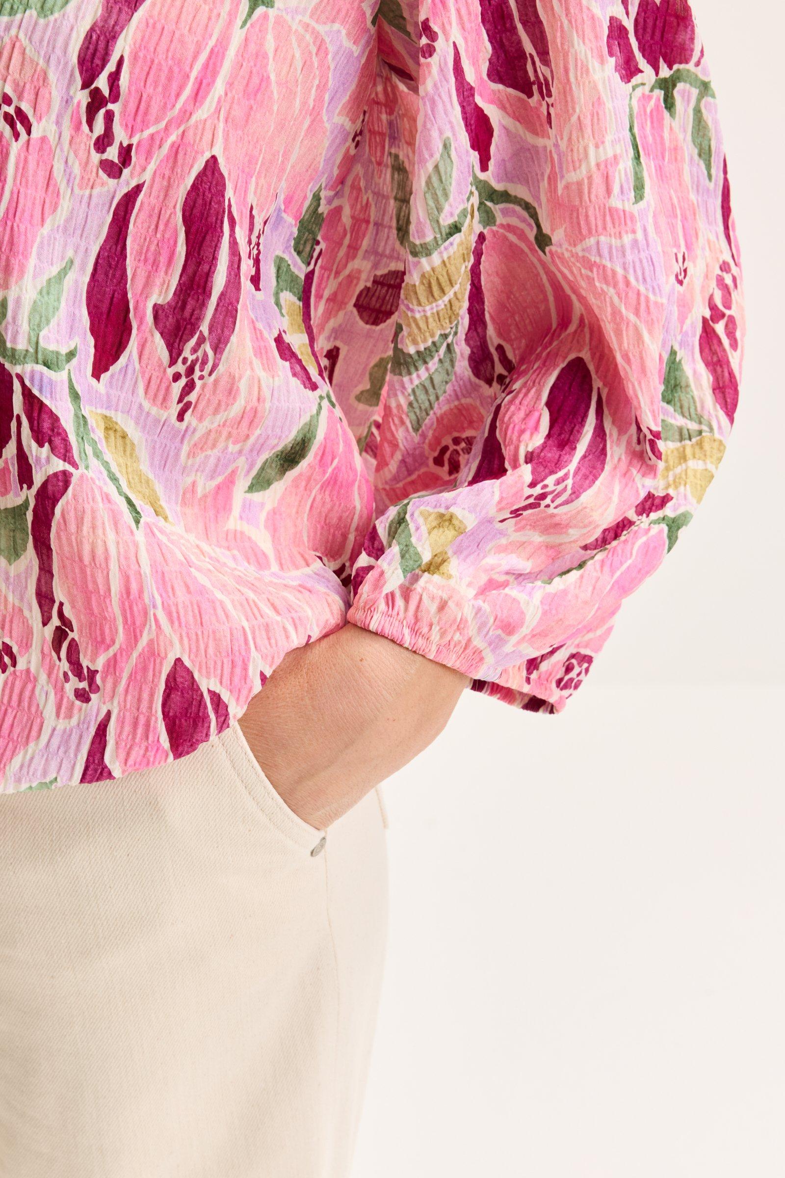 Chemises - Blouse sur élastique en seersucker à motif floral