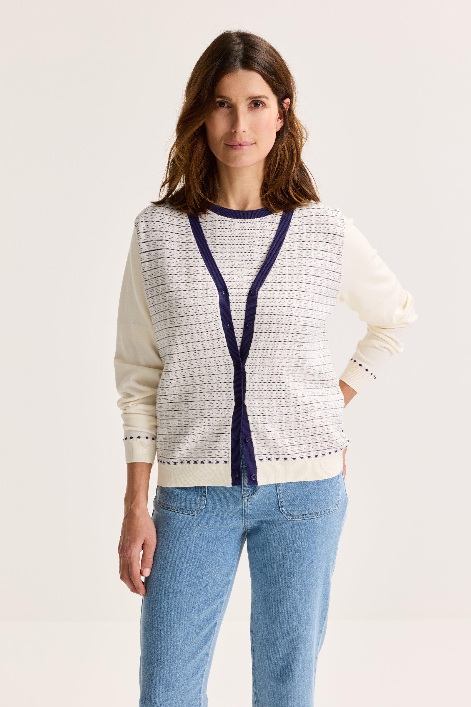 Cardigan jacquard col en V bicolore - null - may
