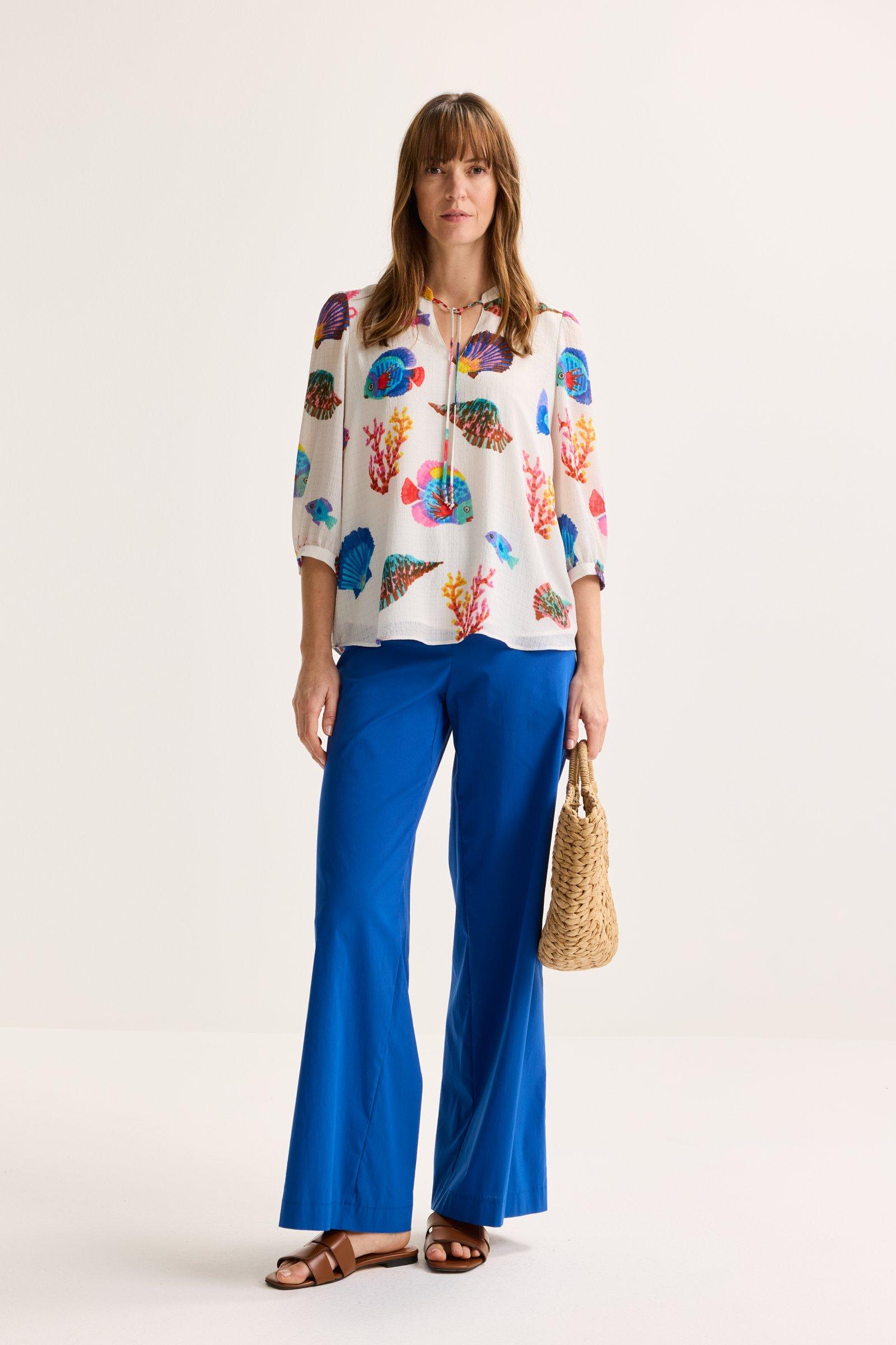 Wijde broek in fijn stretchkatoen - may