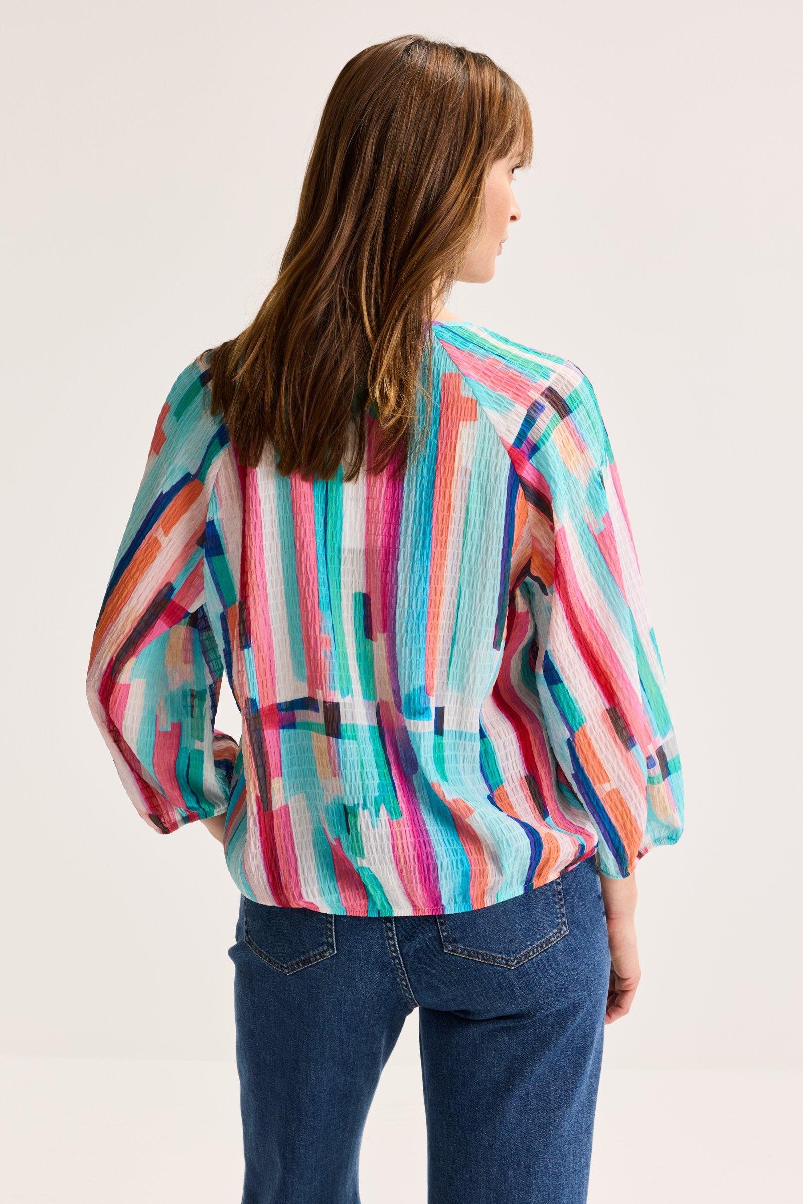 Chemises - Blouse multicolore en seersucker sur élastique