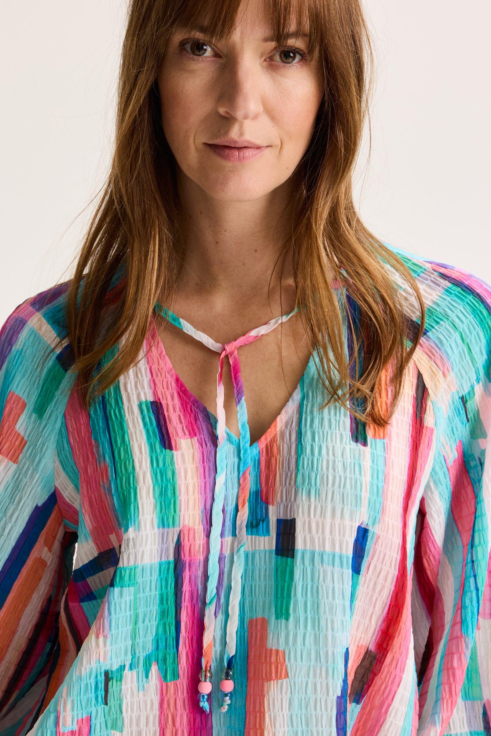 Chemises - Blouse multicolore en seersucker sur élastique