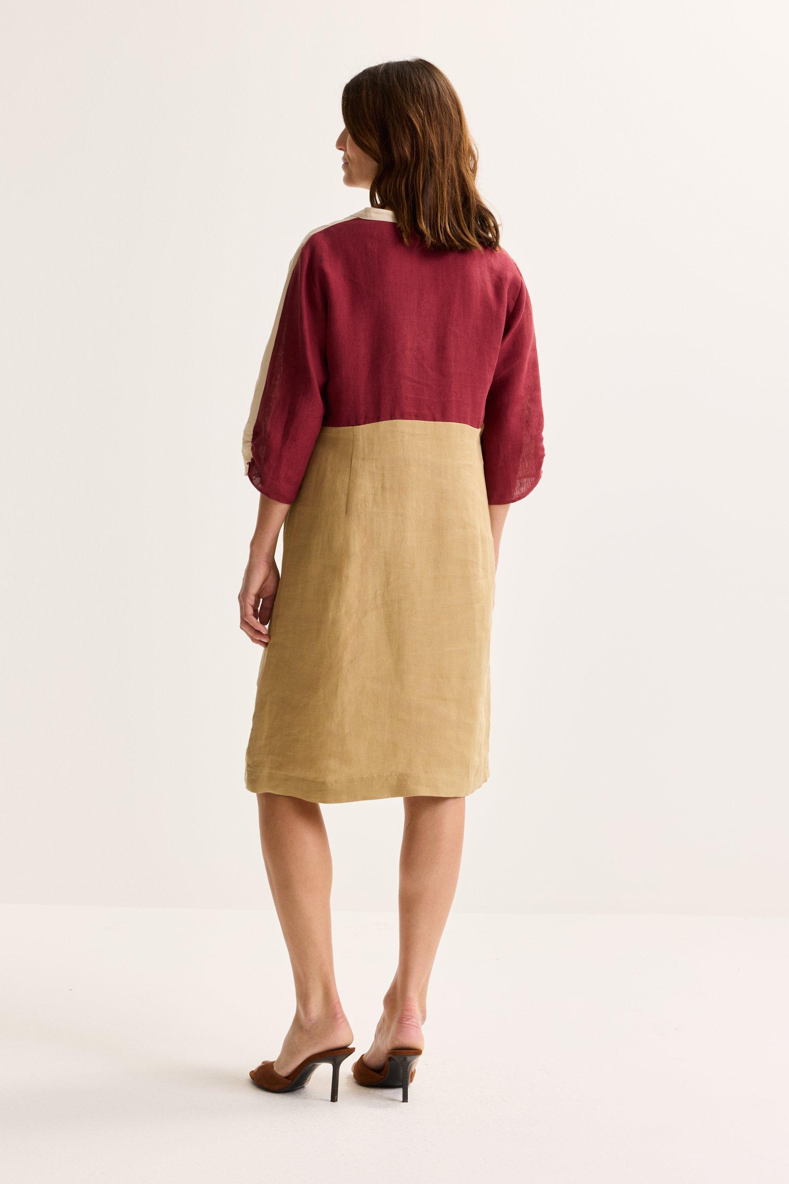 Kleedjes - Colourblocking jurk in zuiver linnen