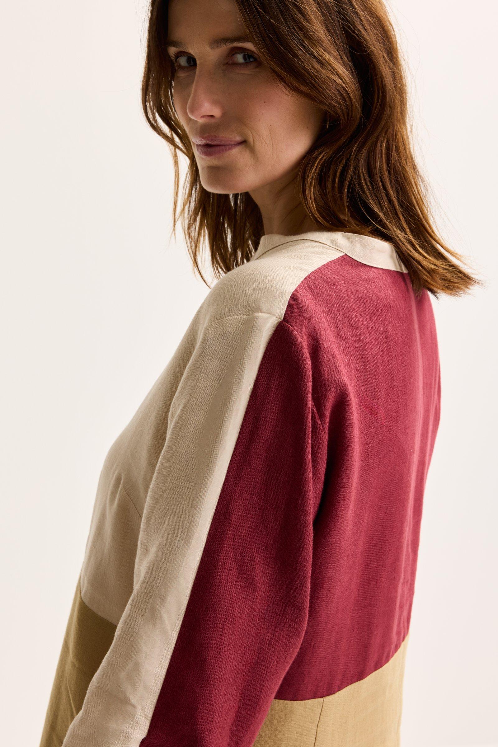 Kleedjes - Colourblocking jurk in zuiver linnen