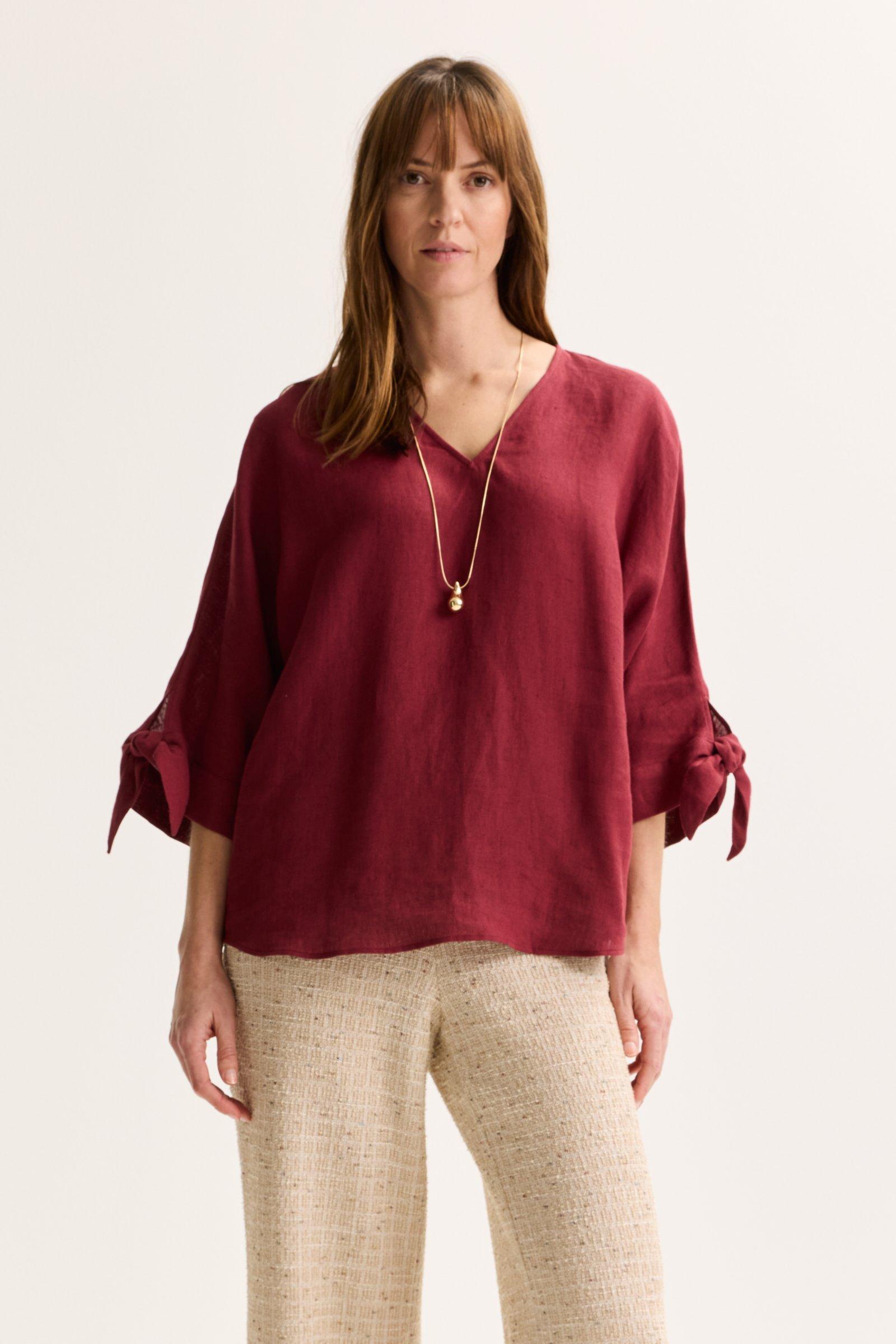 Blouse en pur lin col en V - null - may