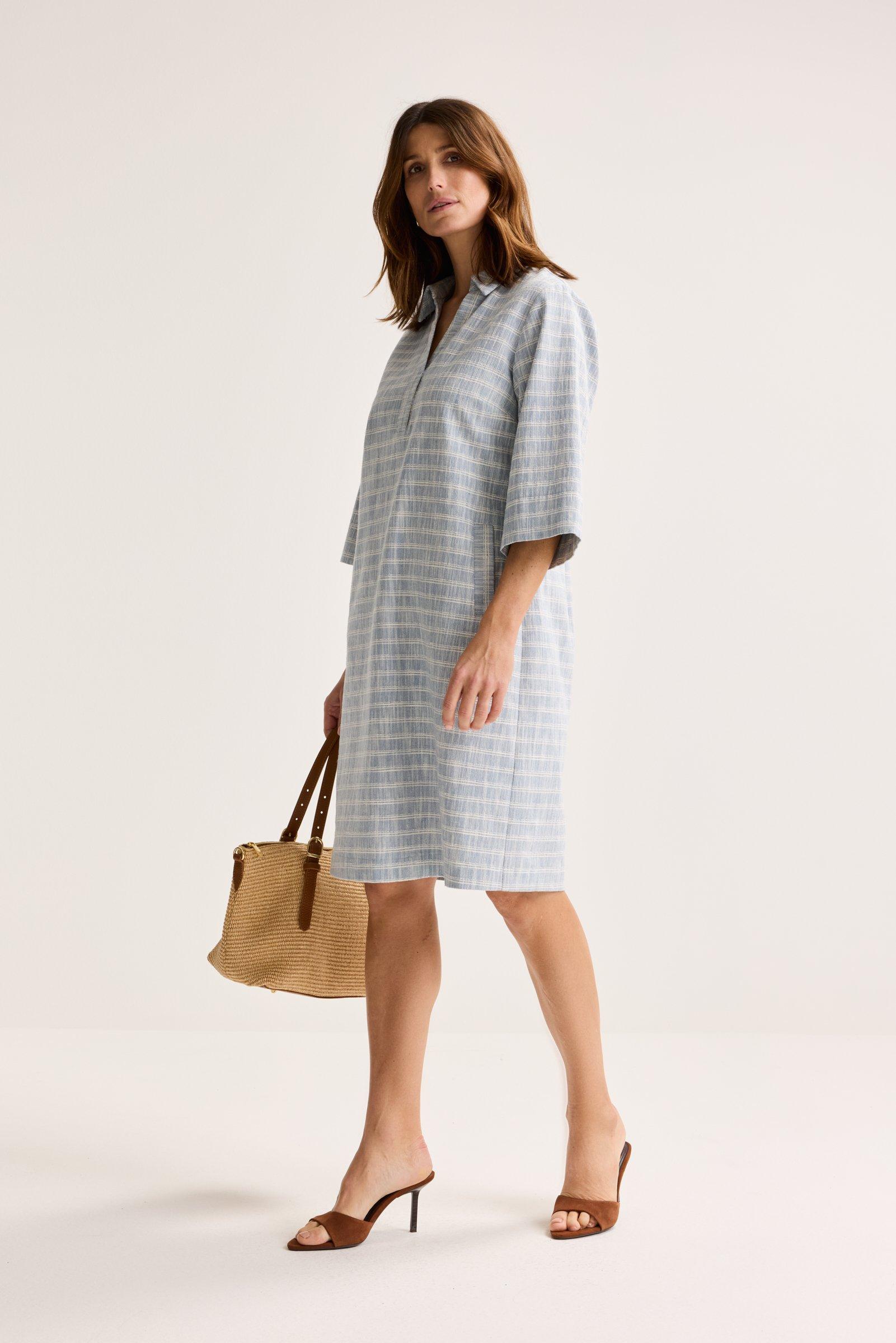 Robes - Robe polo droite en mélange coton