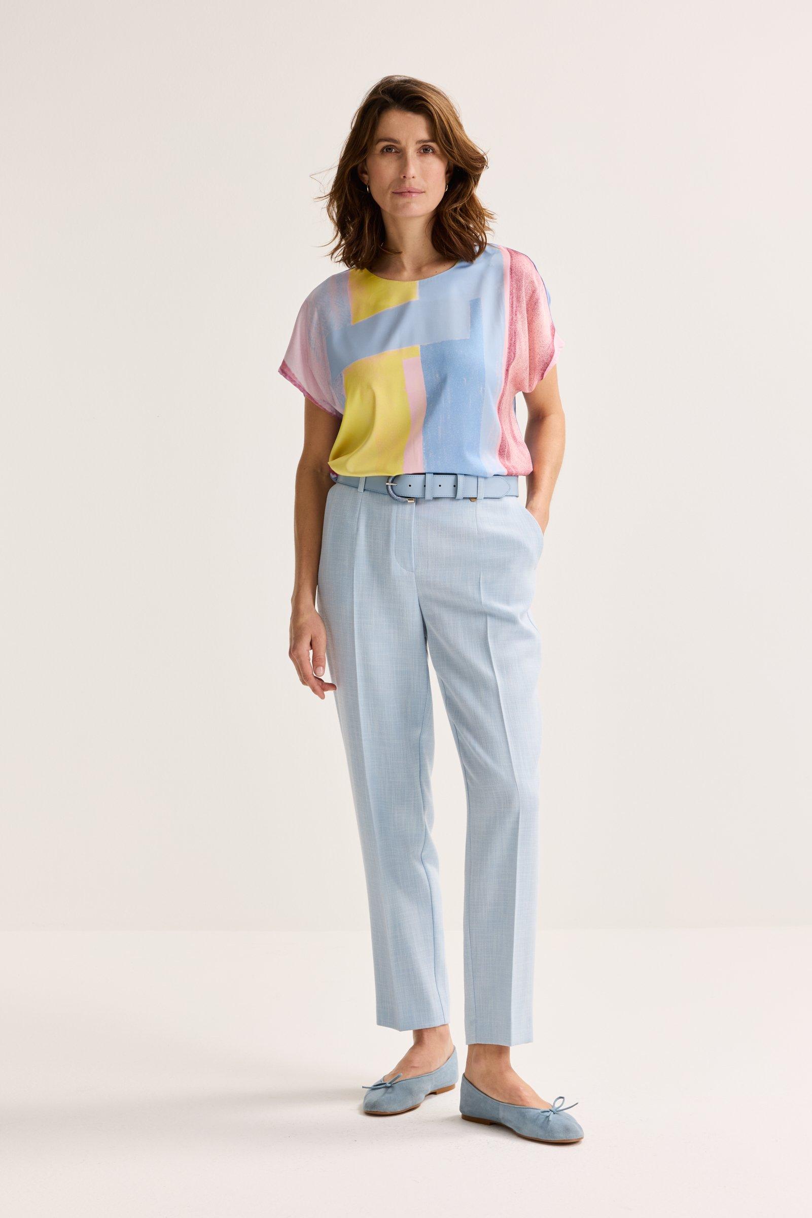 Sweatvest - T-shirtblouse met satijnen front