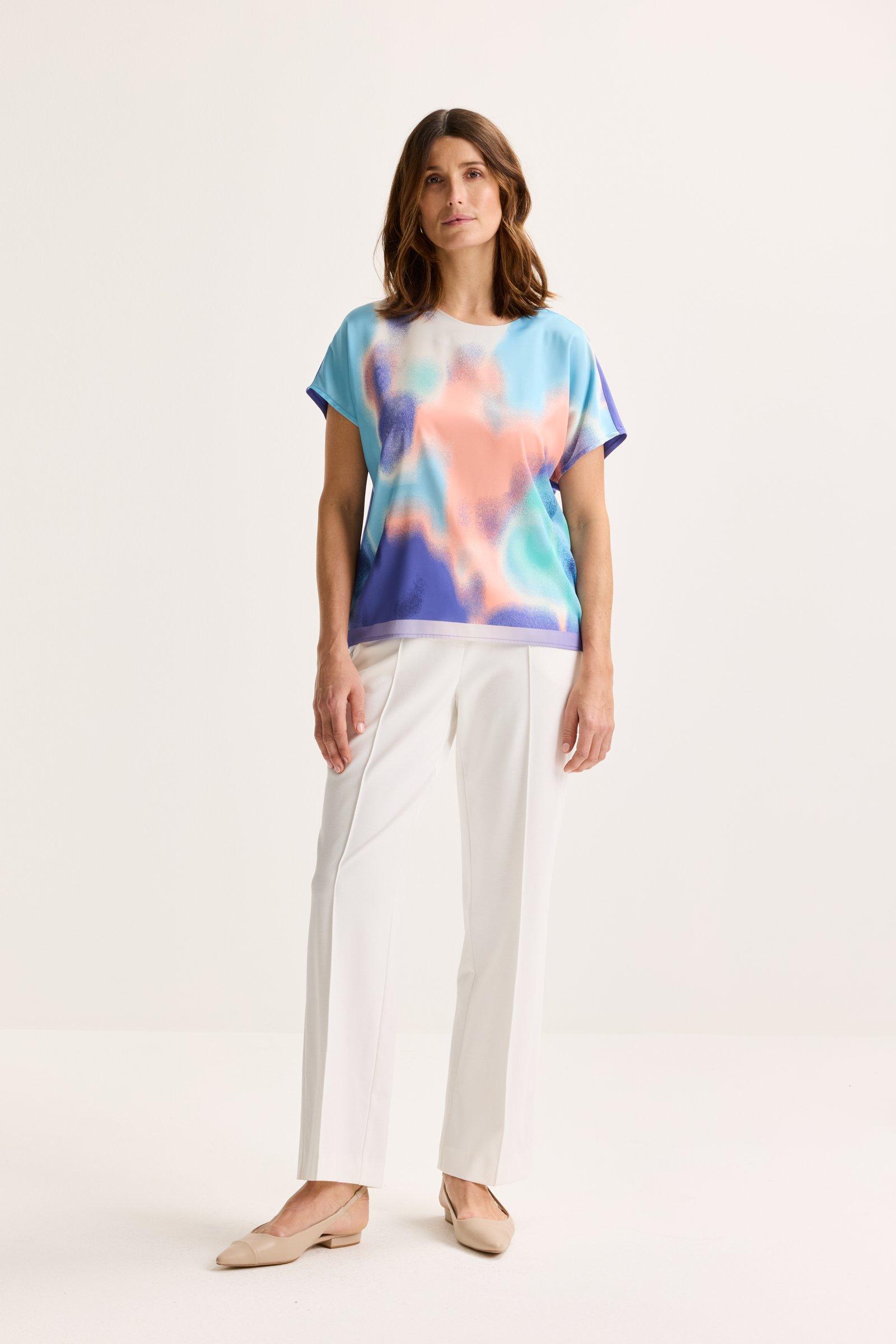 Sweatvest - T-shirtblouse met satijnen front