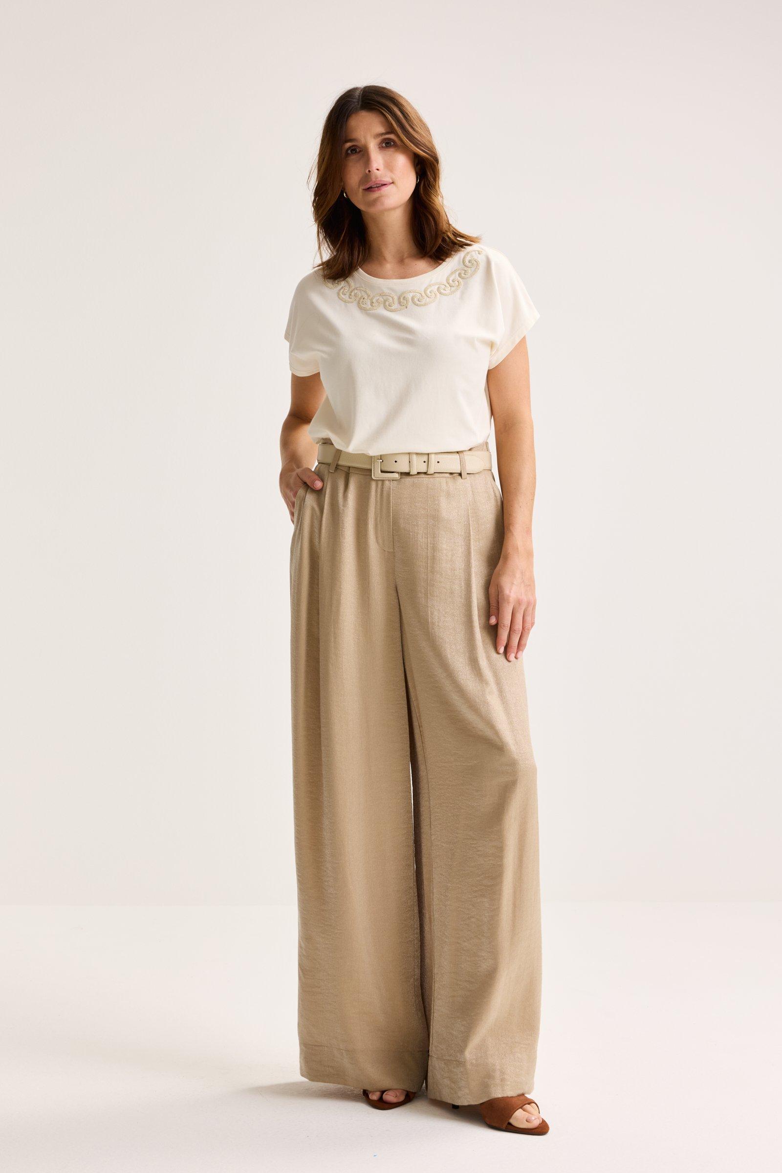 Glanzende broek met bandplooi - null - may