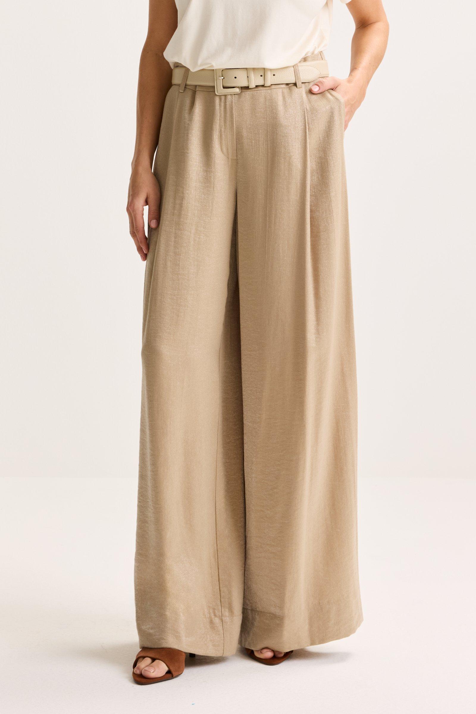 Broeken - Glanzende broek met bandplooi