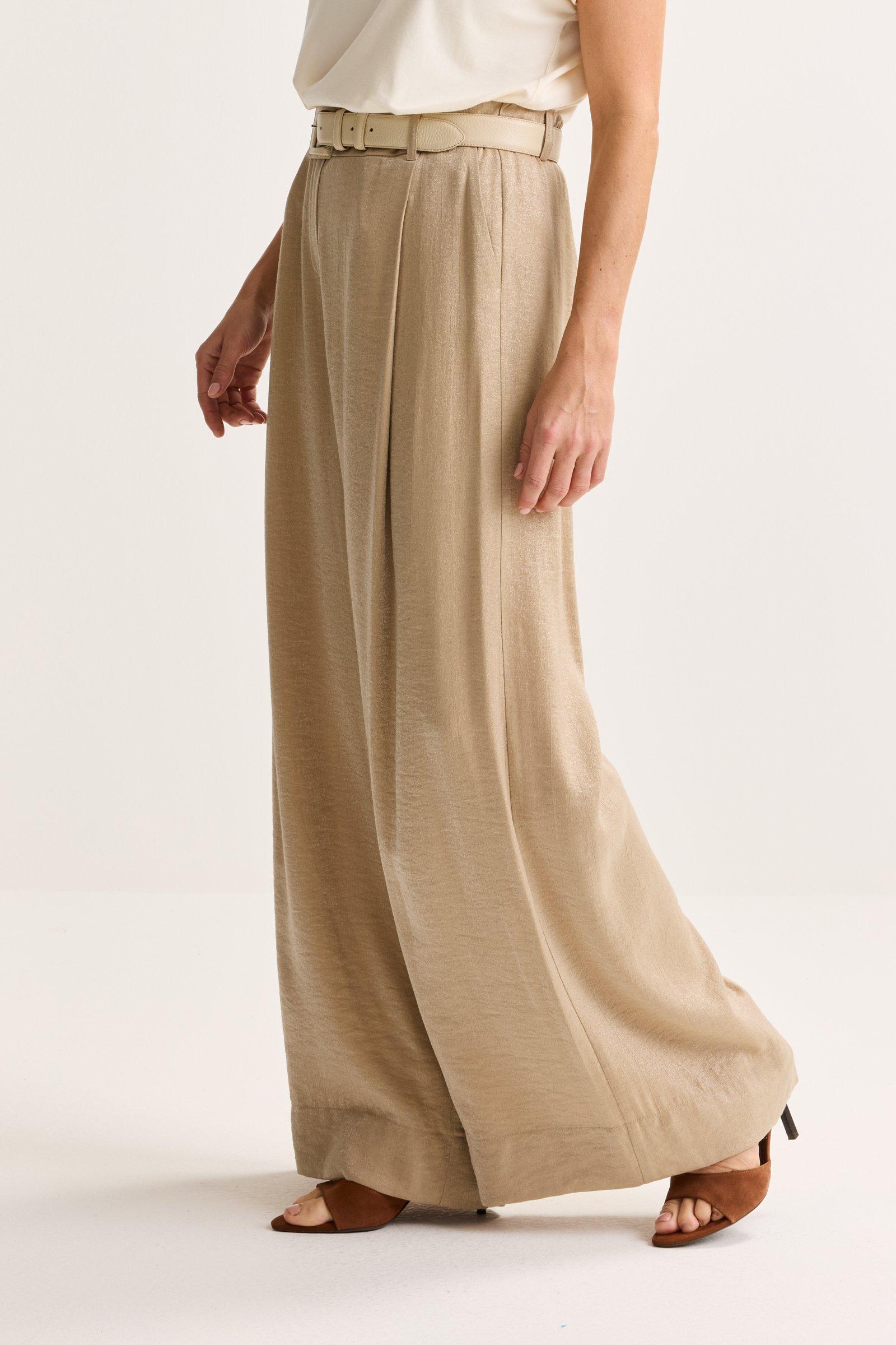 Broeken - Glanzende broek met bandplooi