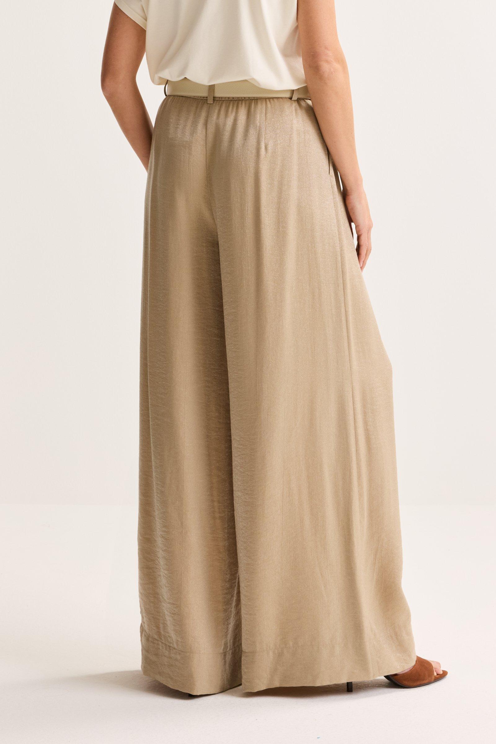Broeken - Glanzende broek met bandplooi