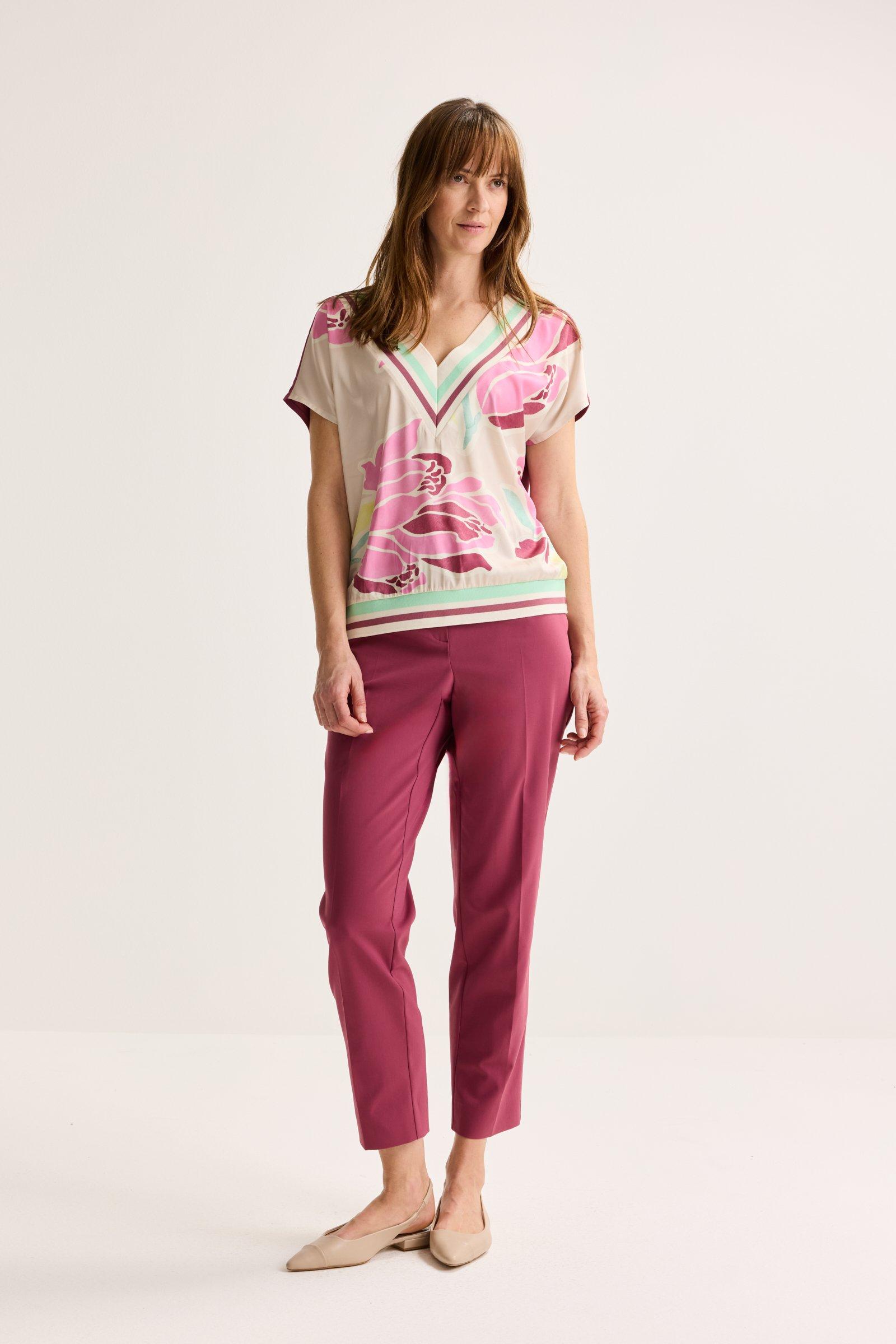 Sweatvest - T-shirtblouse met satijnen front