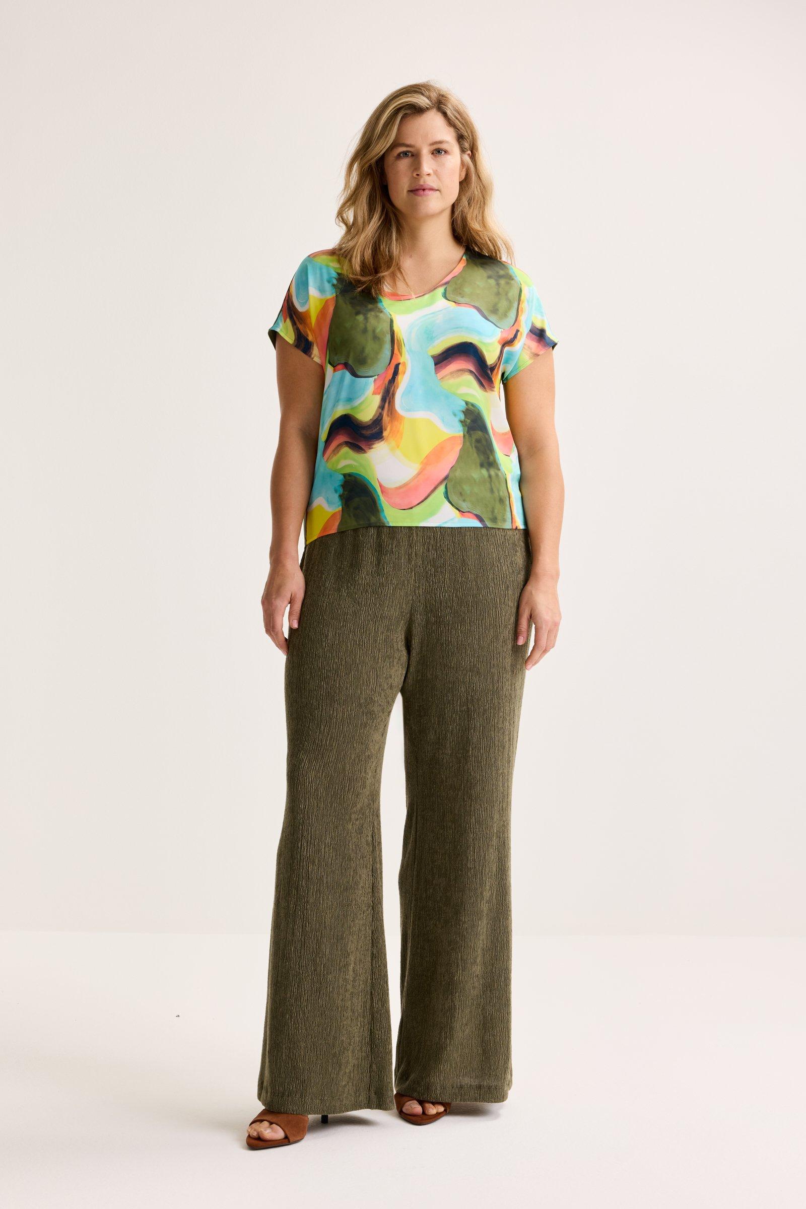 Sweatvest - T-shirtblouse met satijnen front