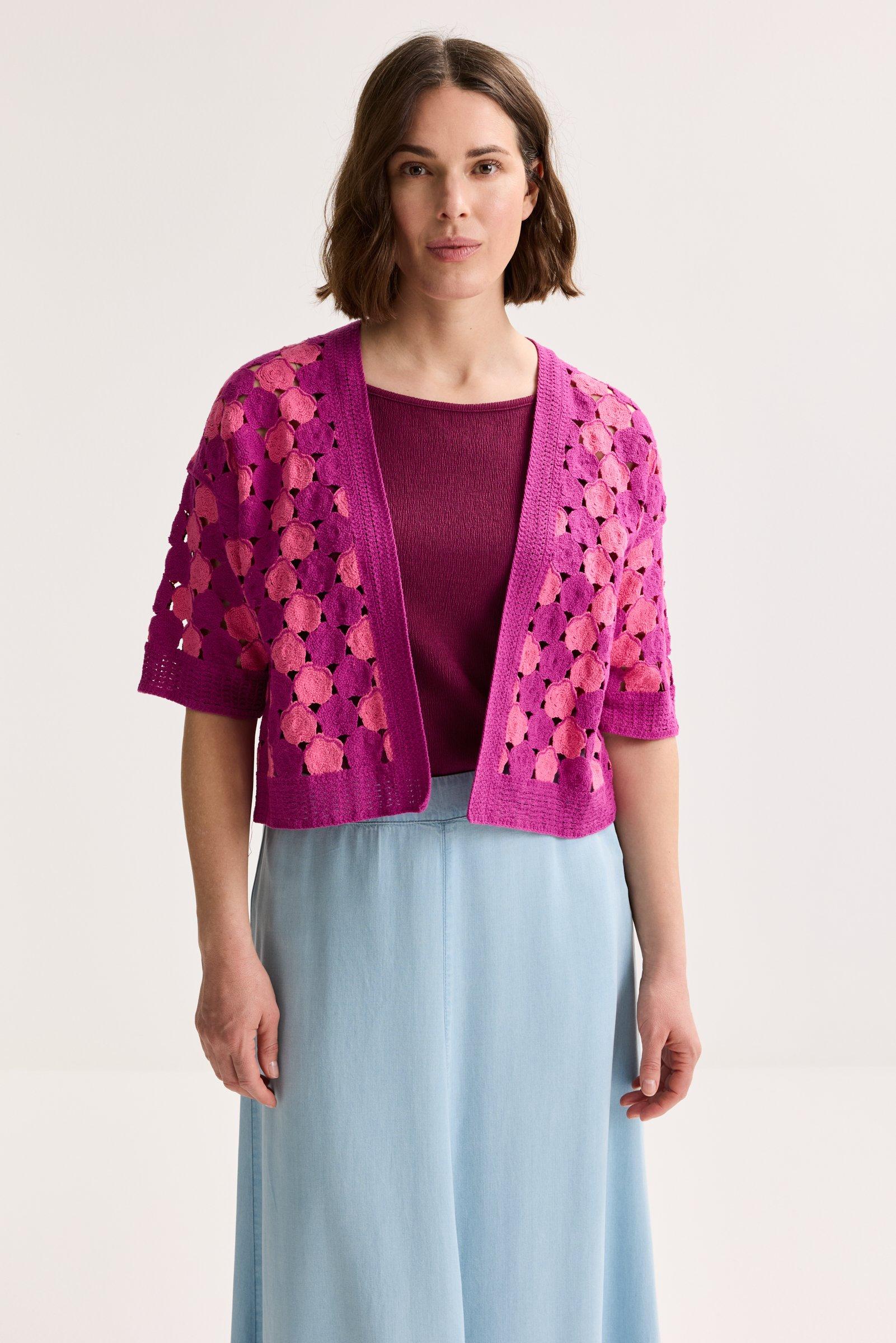 Cardigans - Cardigan court en look crochet