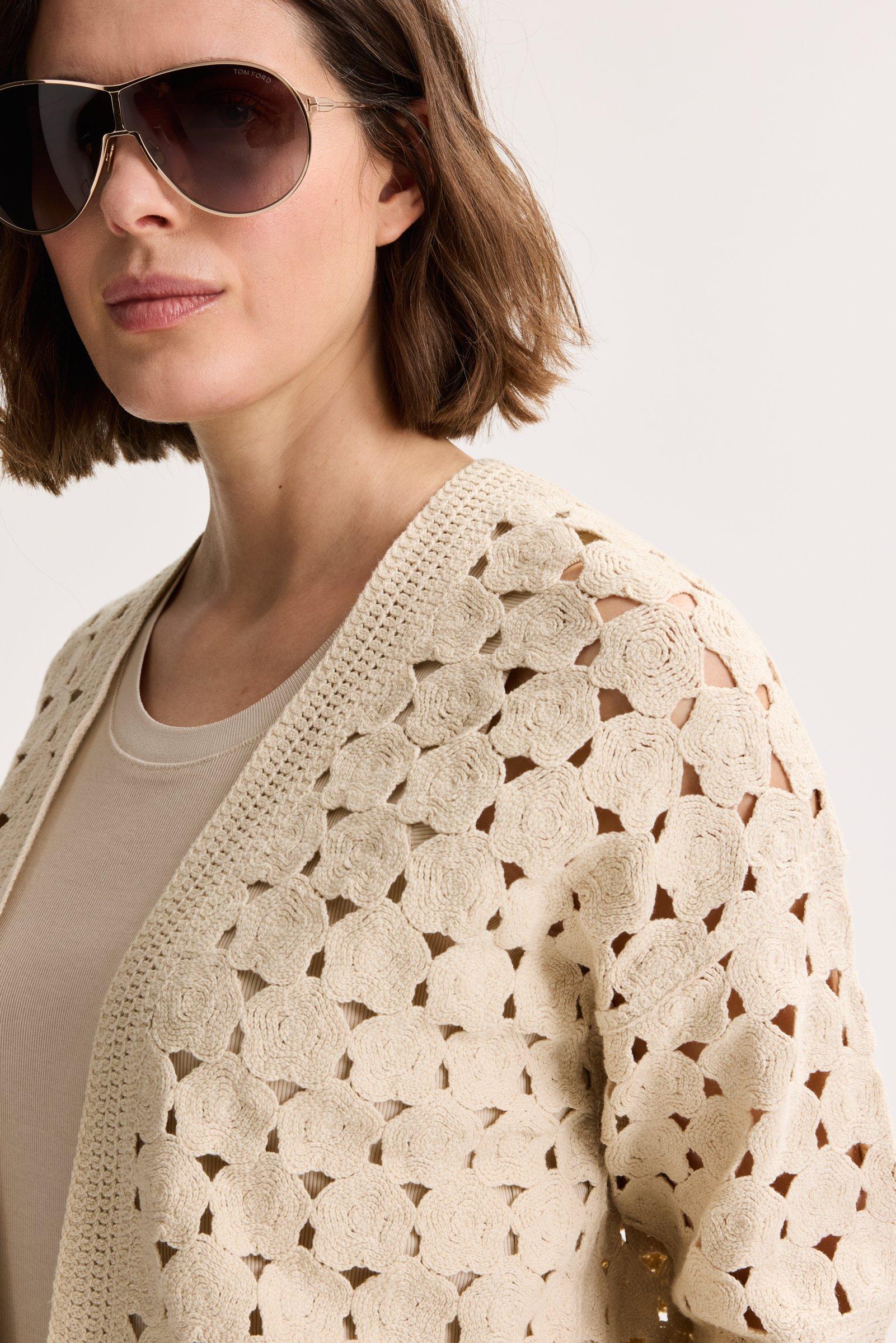Cardigans - Cardigan court en look crochet