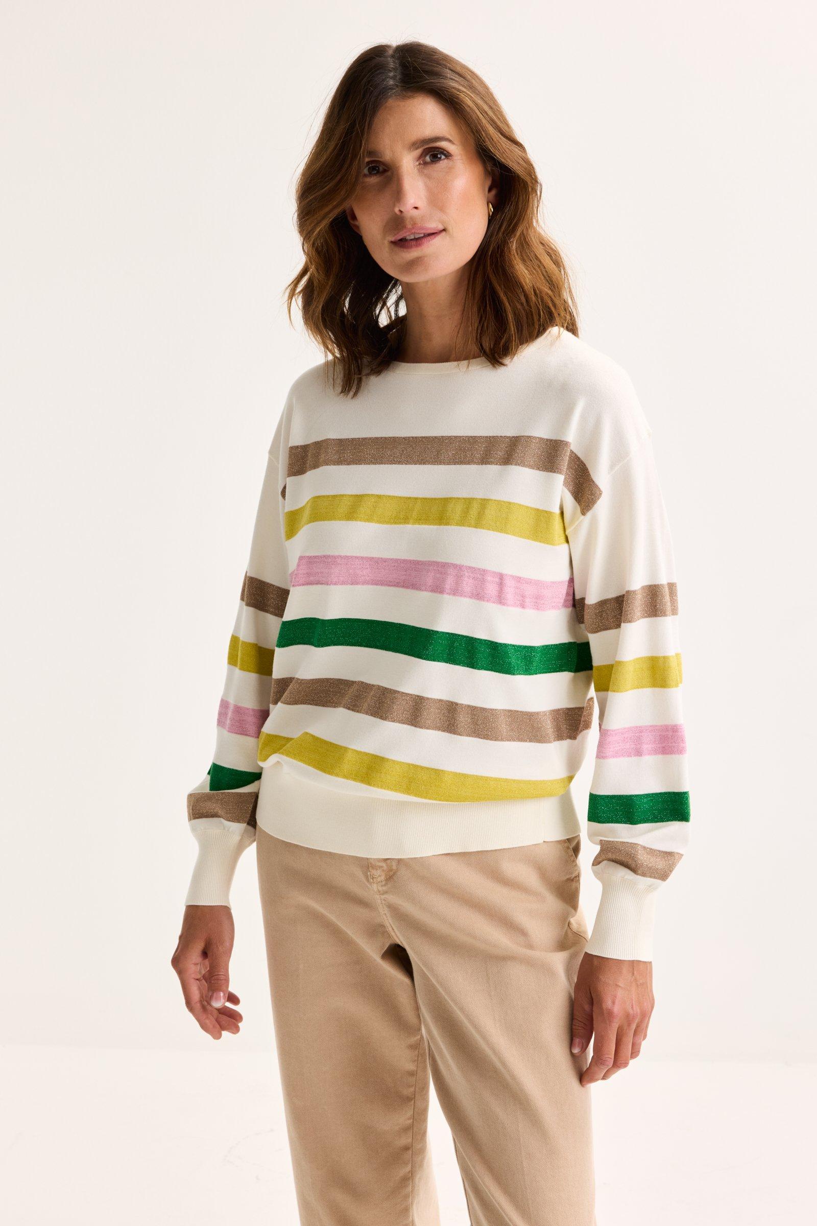 Pull à col rond orné de rayures en lurex