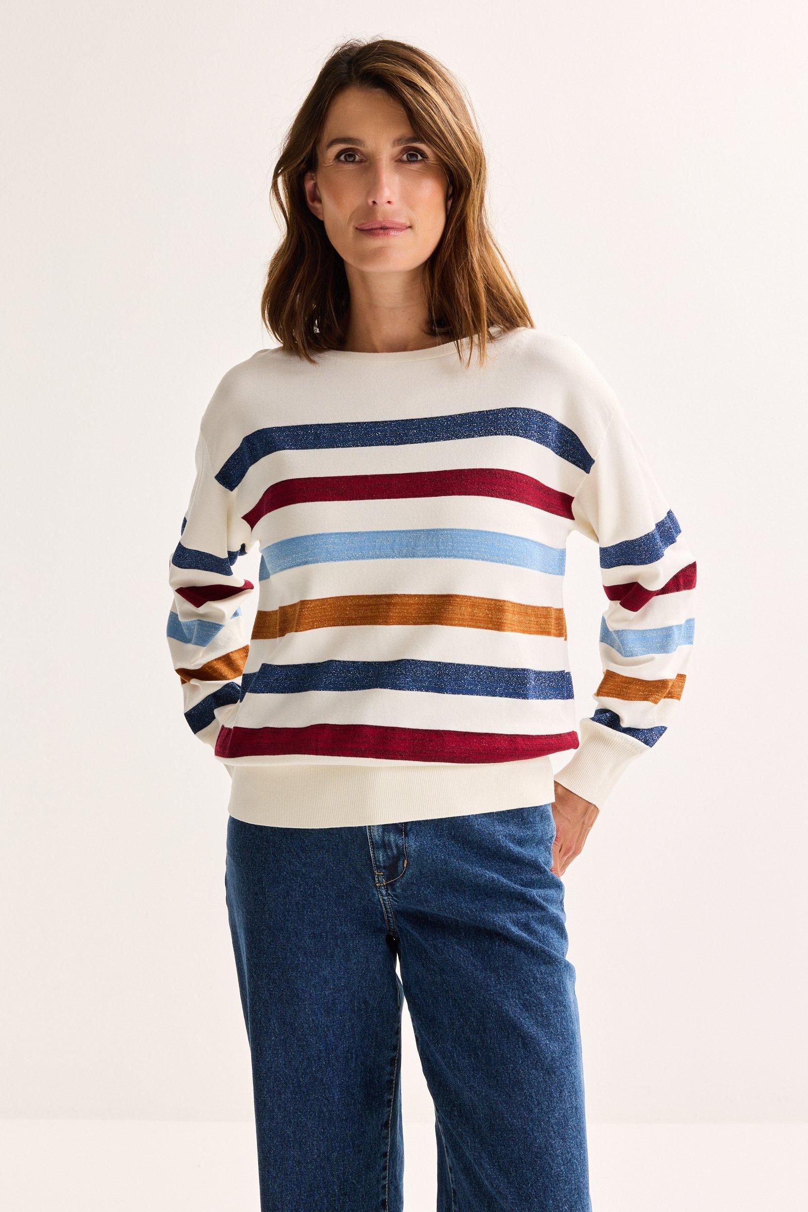 Pull à col rond orné de rayures en lurex