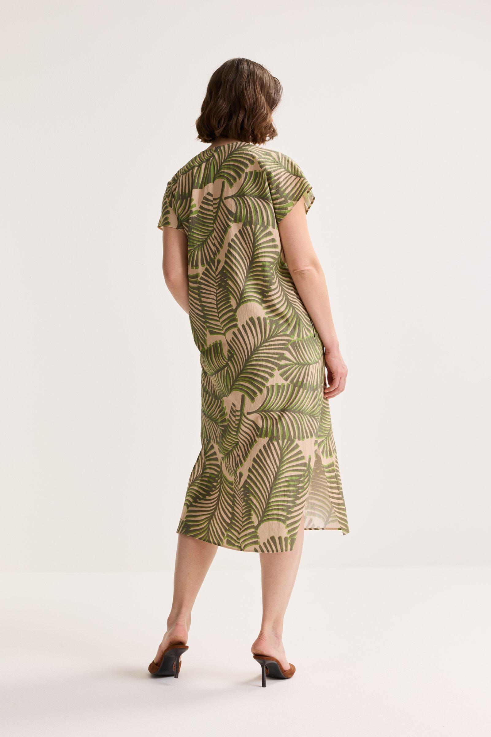 Kleedjes - Losse katoenen jurk met palmprint