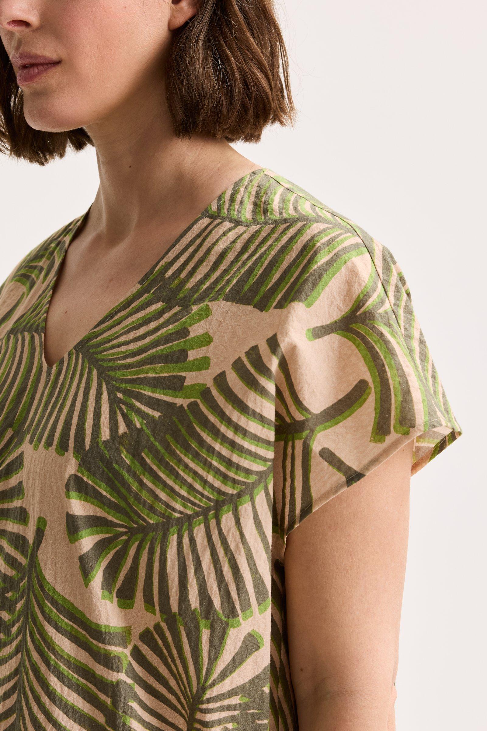 Kleedjes - Losse katoenen jurk met palmprint
