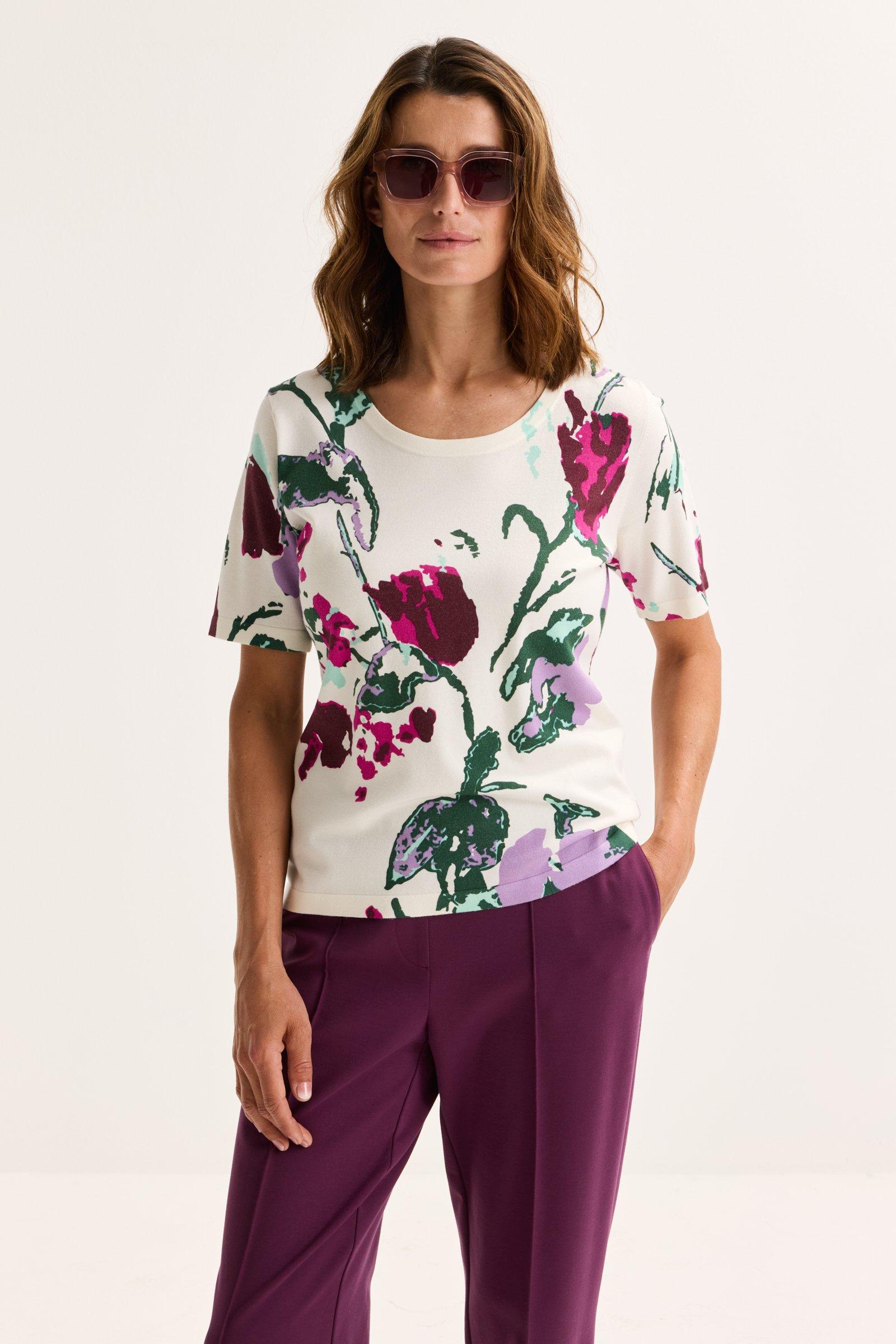 Trui met korte mouwen en bloemenprint