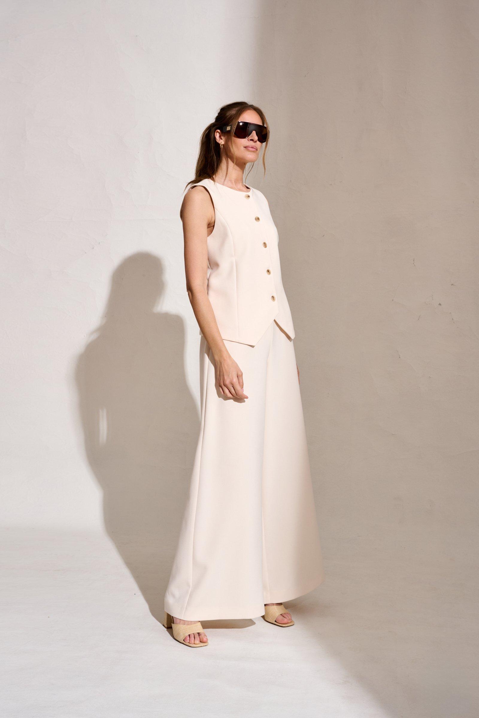 Pantalons - Pantalon palazzo en twill extensible