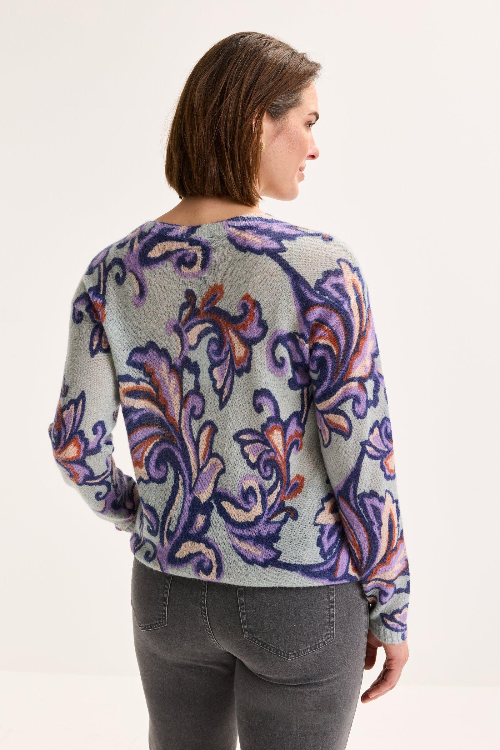 Truien - Mohairtrui met barokke print en ronde hals