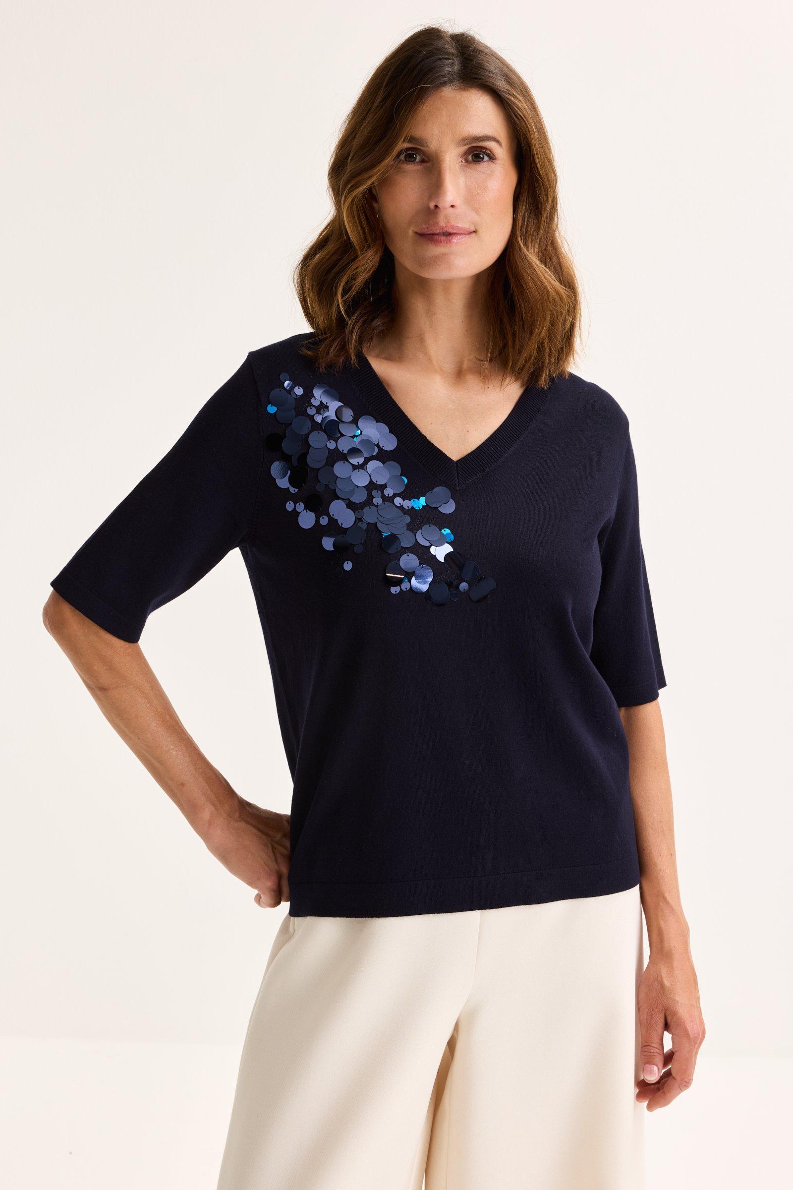 Pull à col V avec paillettes - null - may