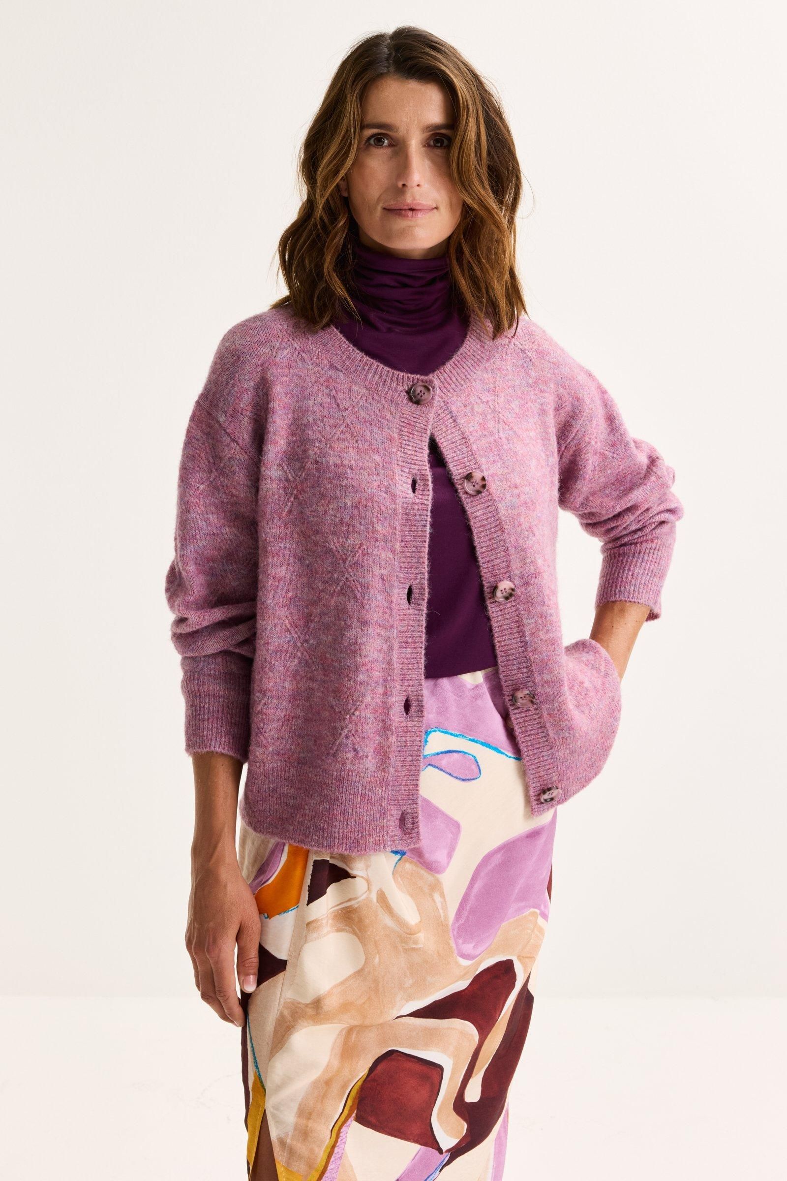 Cardigan Mohair Et Lurex Multicolore Rose Carmin - Taille Unique - Occasion Parfait État