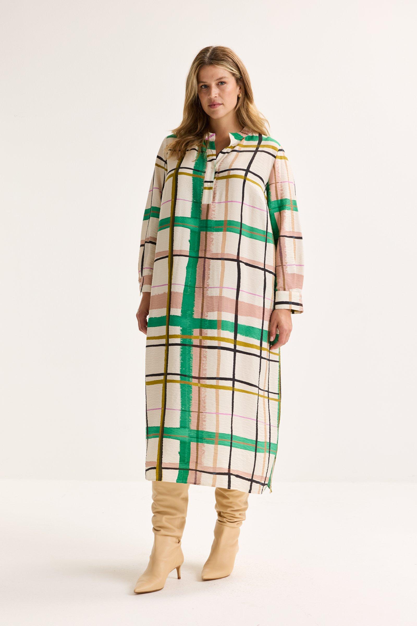 Loose fit midi-jurk met ruitenprint