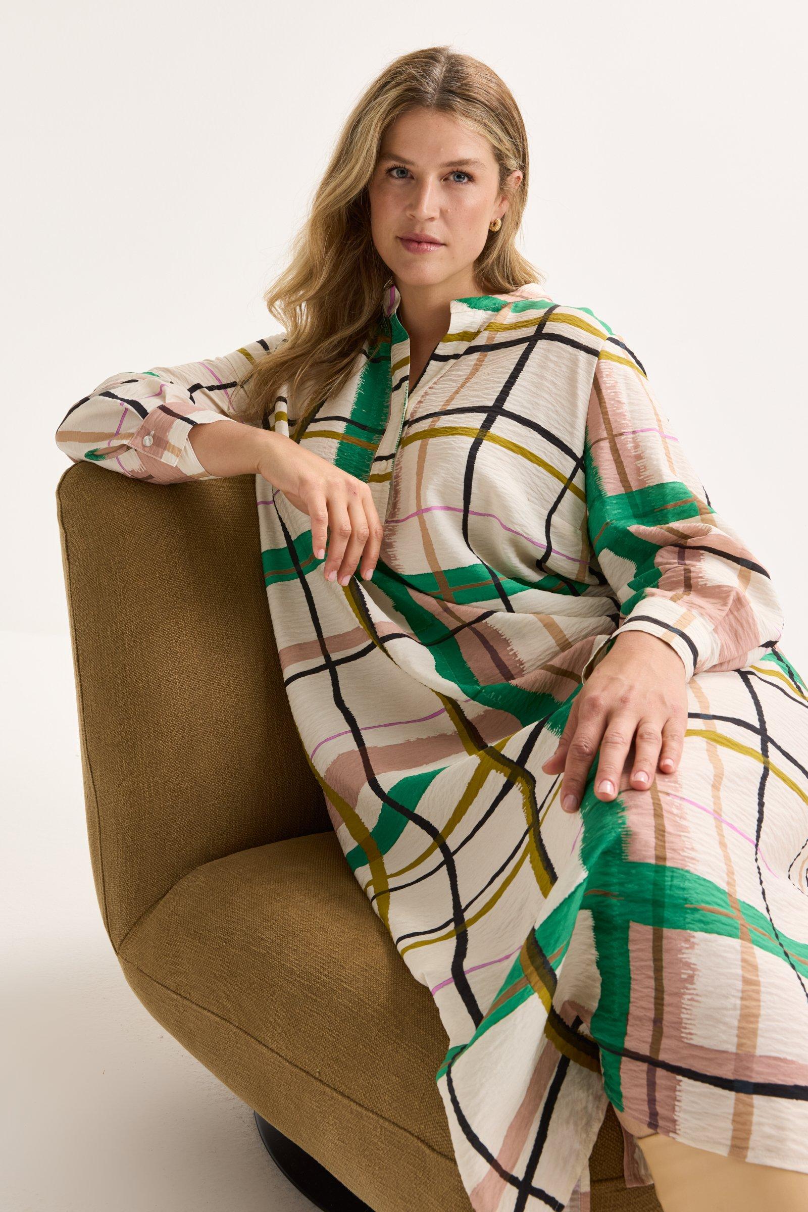 Kleedjes - Loose fit midi-jurk met ruitenprint