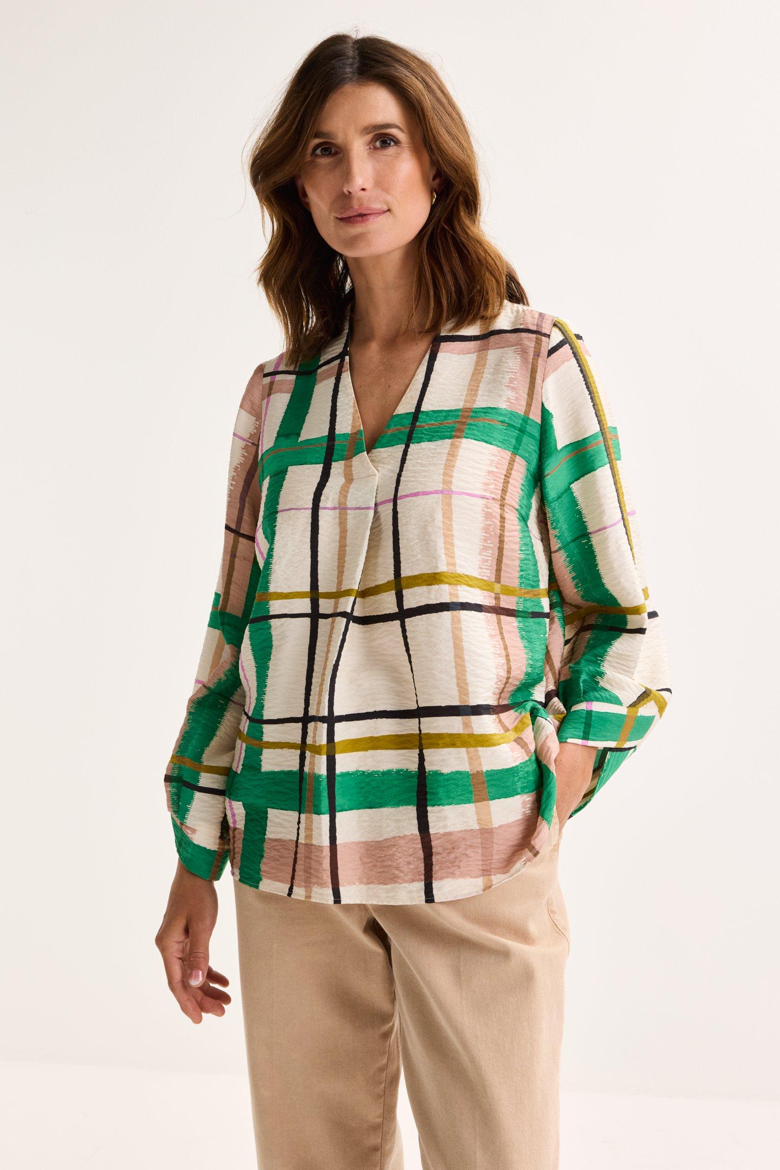 Loose fit V-halsblouse met ruitenprint