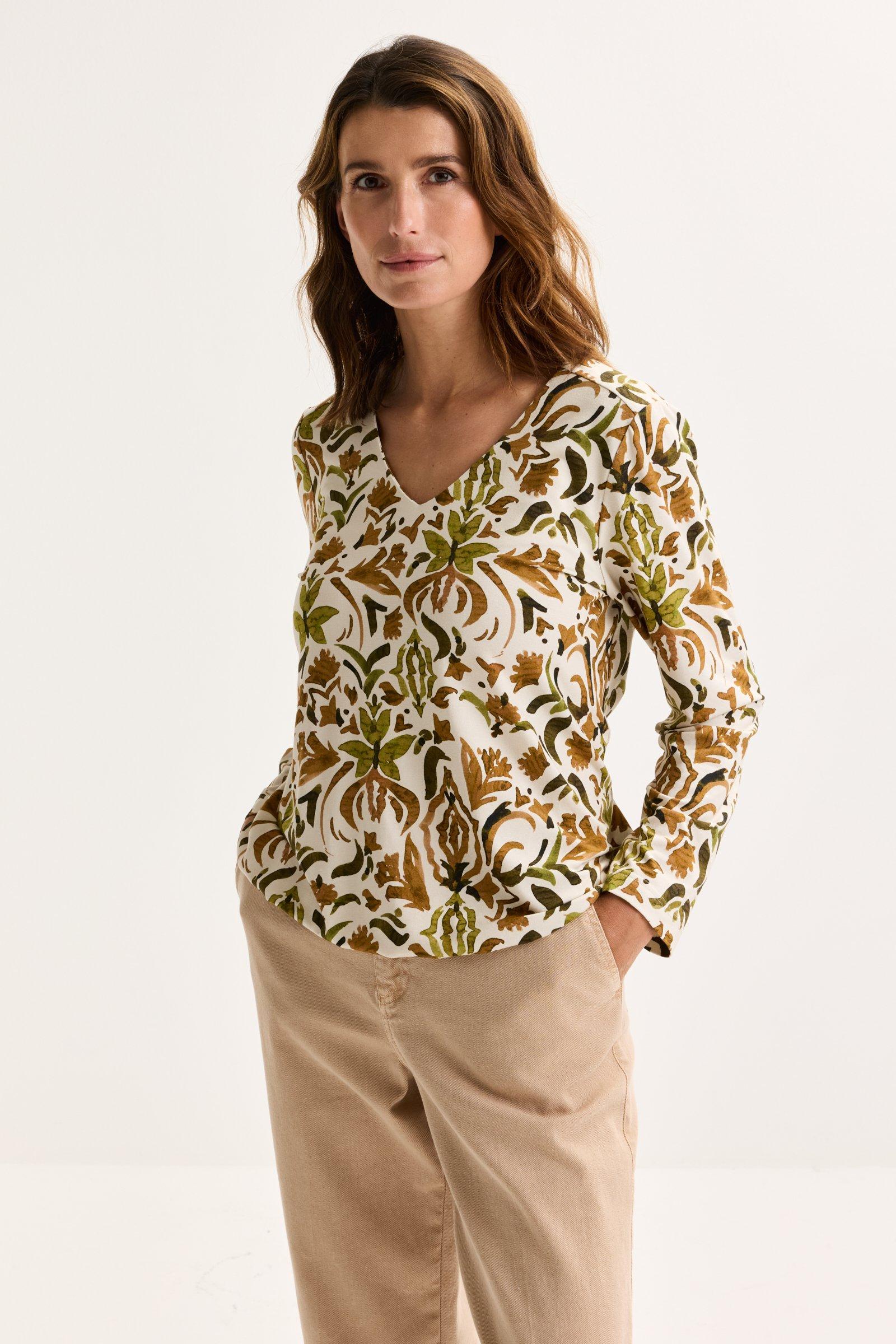 Jersey V-halsblouse op elastiek